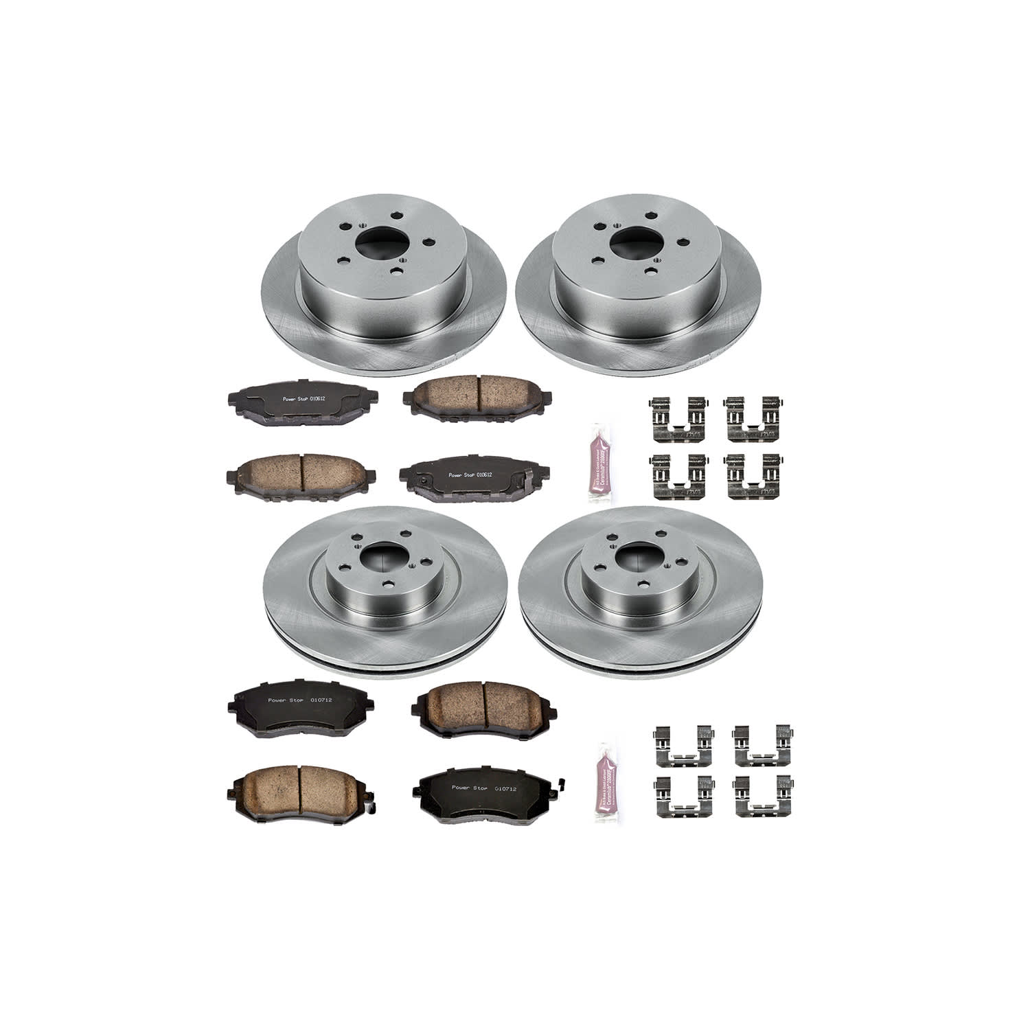 4-Wheel Set Power Stop® KOE4079 Front and Rear OE Stock Replacement Low-Dust Ceramic Brake Pad and Rotor Kit - Image 2