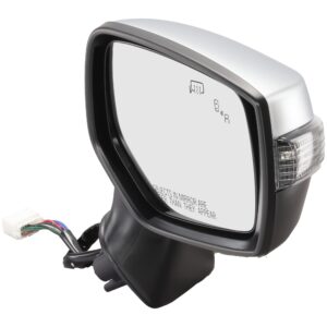 Passenger Side Mirror, Power Adjust, Manual Folding, Heated, Chrome, In-housing Signal Light, No Memory, Puddle Light, and Auto-Dimming, With Blind Spot Detection in Glass and...