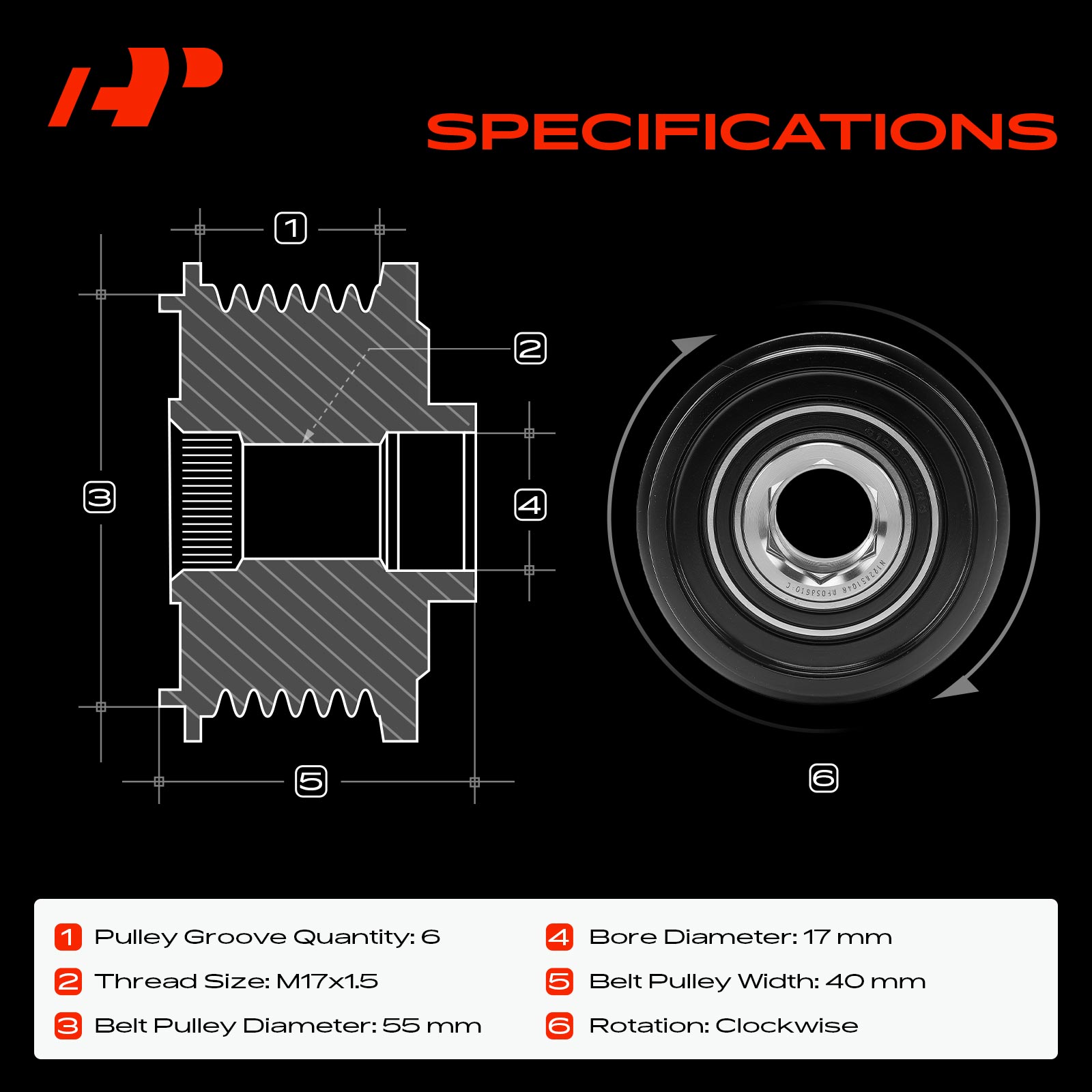 APAFC055 Alternator Clutch Pulley - Image 2