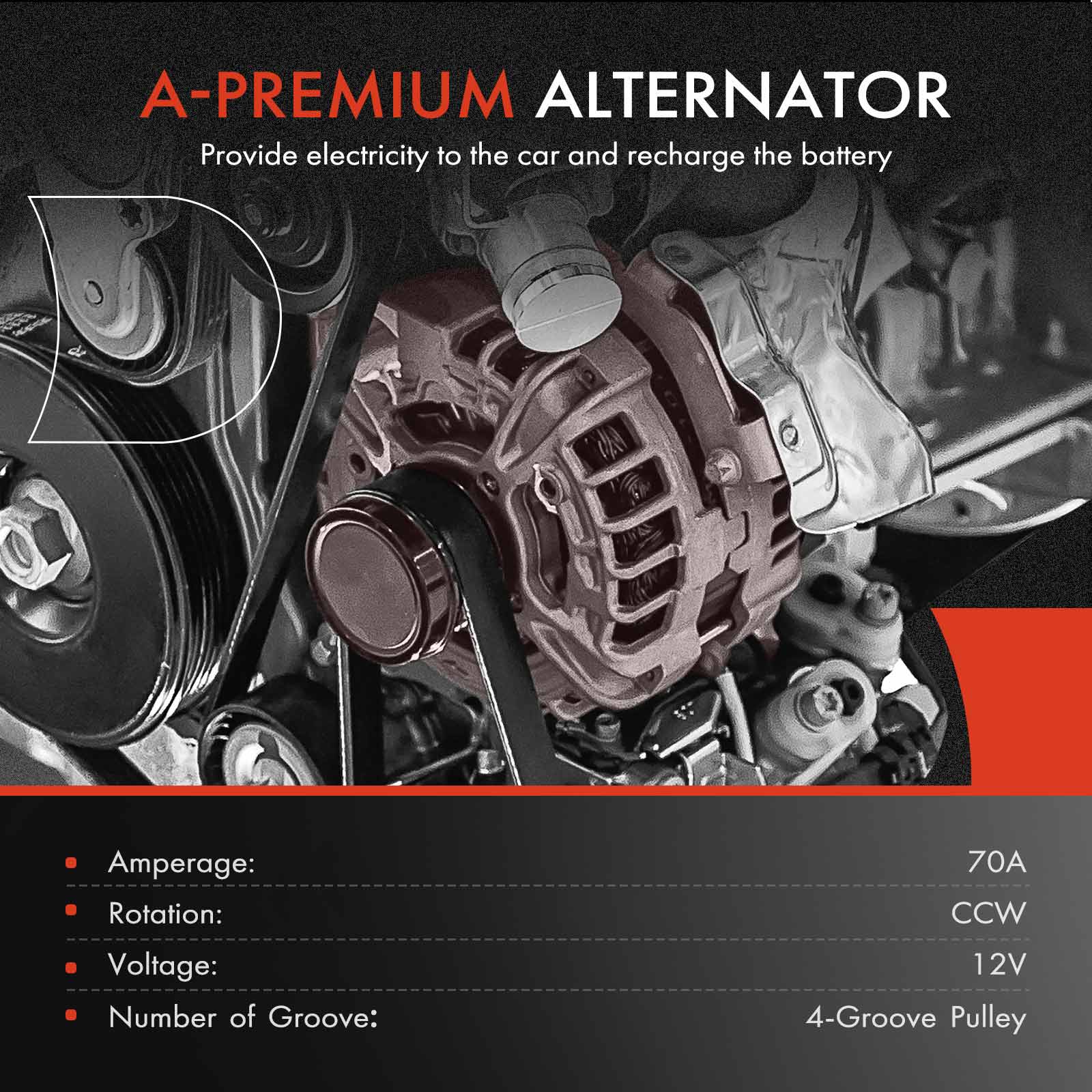APALT964 Alternator 70A 12V CCW 4-Groove Pulley - Image 2