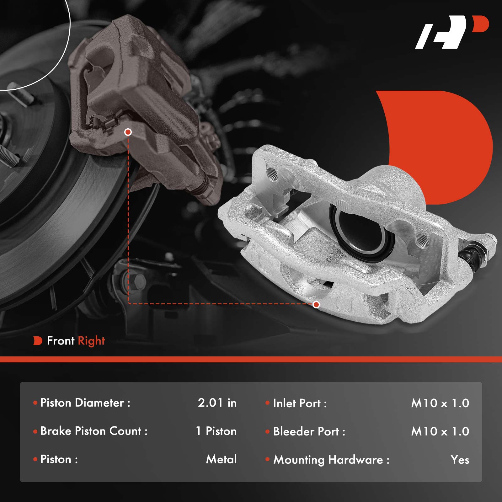 APBC0200 Front Passenger Side Brake Caliper with Bracket, Sold Individually - Image 2