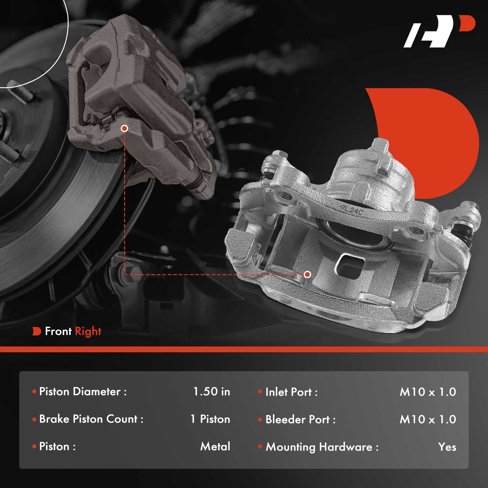 APBC1114 Front Passenger Side Brake Caliper with Bracket, Sold Individually - Image 2