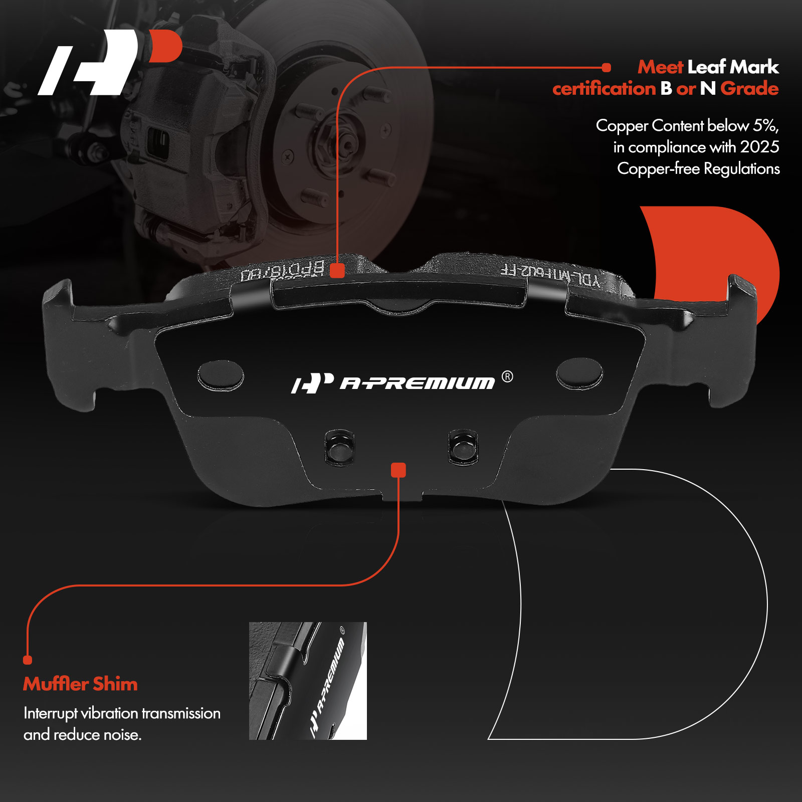 APBPD434 4 Pcs Rear Ceramic Brake Pads - Image 2