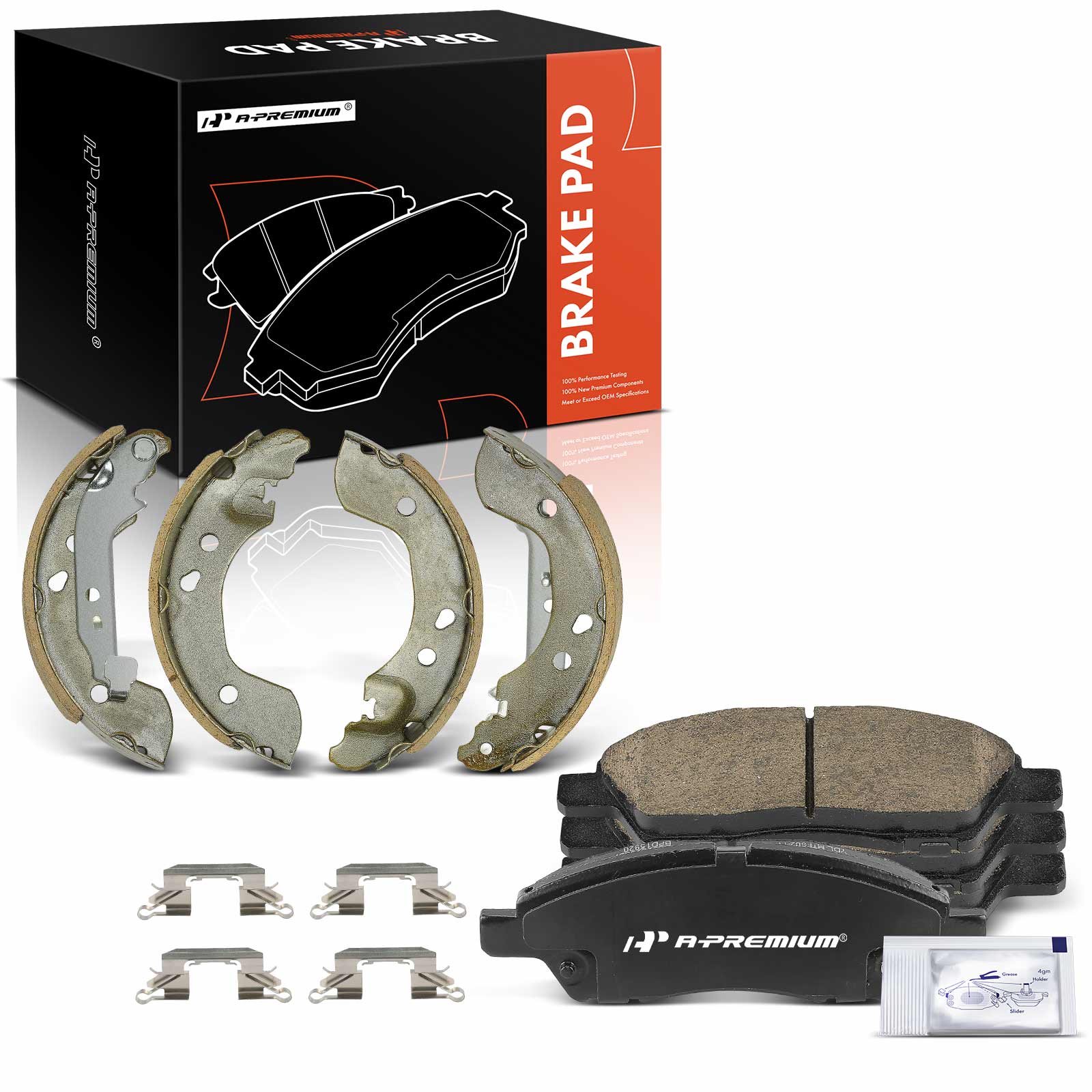 APBPD518 8 Pcs Front Ceramic Brake Pads & Rear Brake Shoes