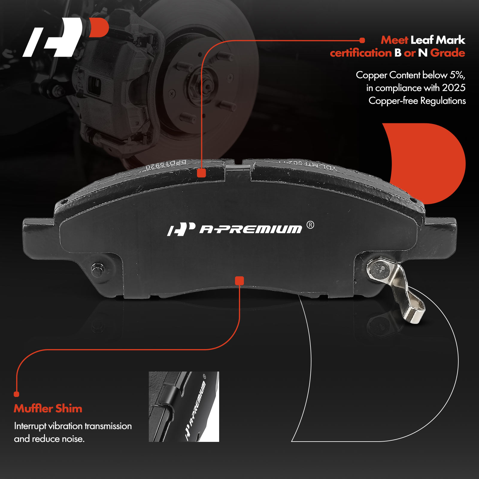 APBPD518 8 Pcs Front Ceramic Brake Pads & Rear Brake Shoes - Image 2