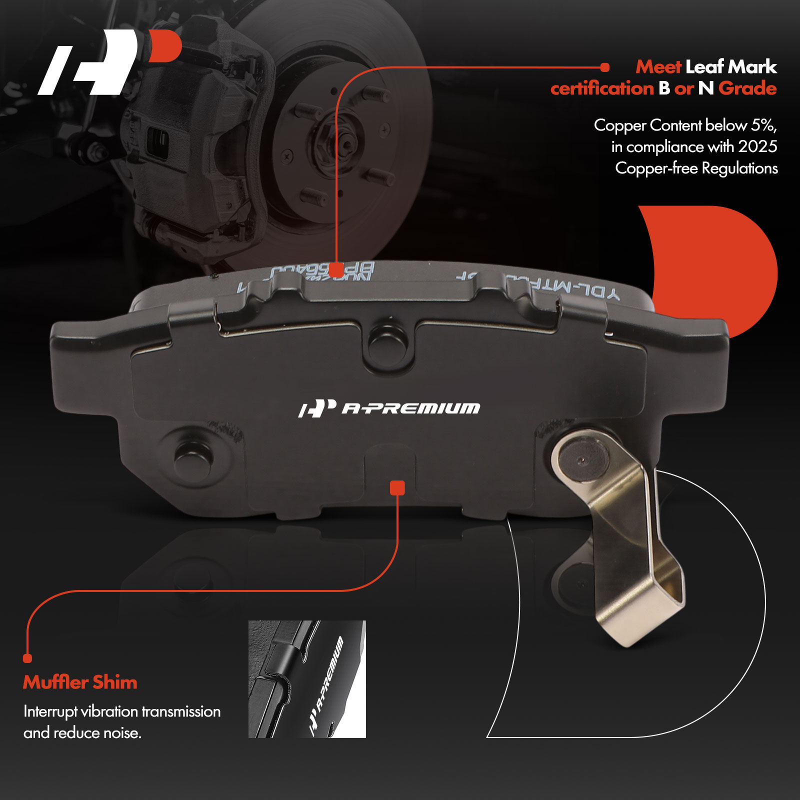 APBPD867 4 Pcs Ceramic Brake Pads with Hardware - Image 2