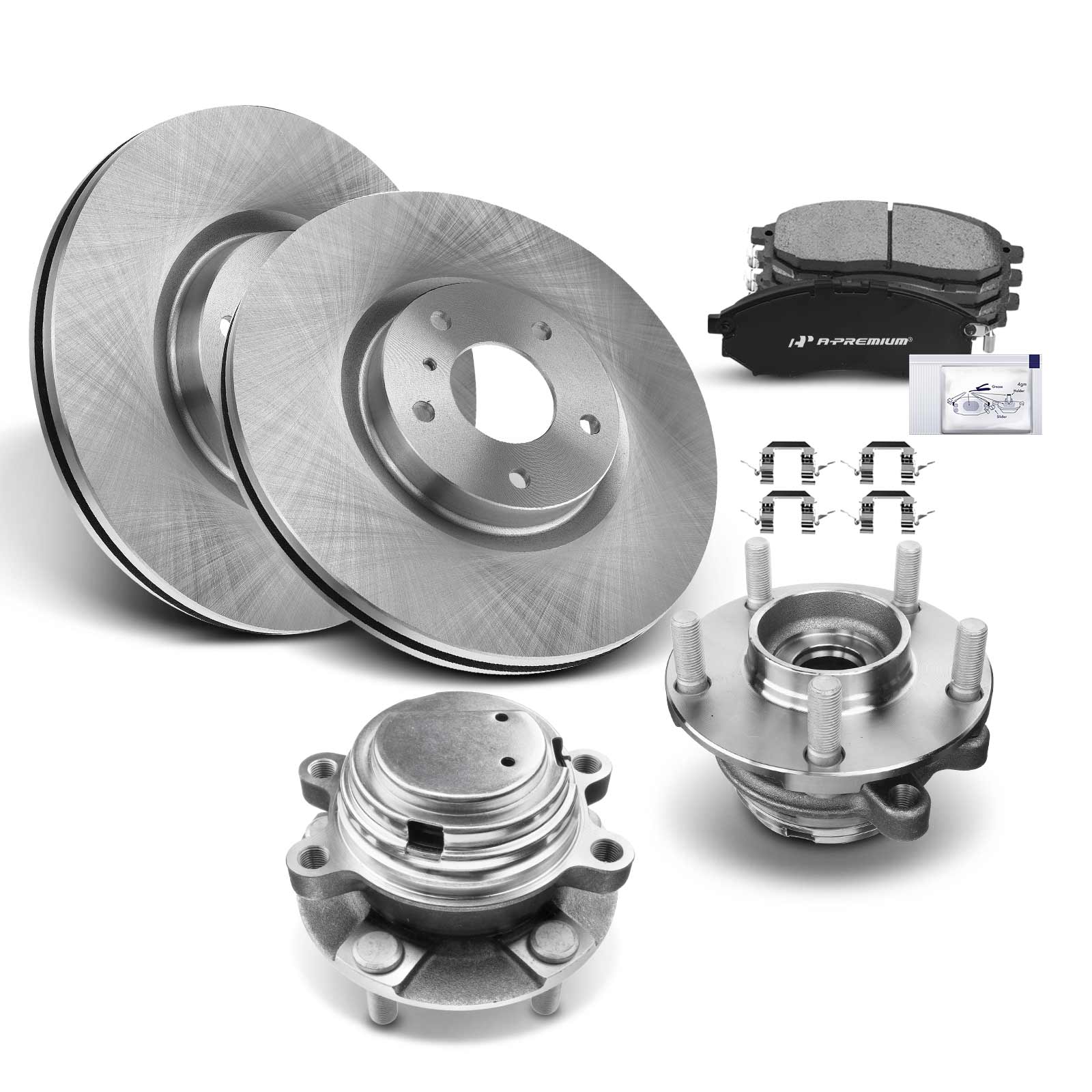APBRPR1257 8 Pcs Front Disc Brake Rotors & Ceramic Brake Pads & Hub Bearings