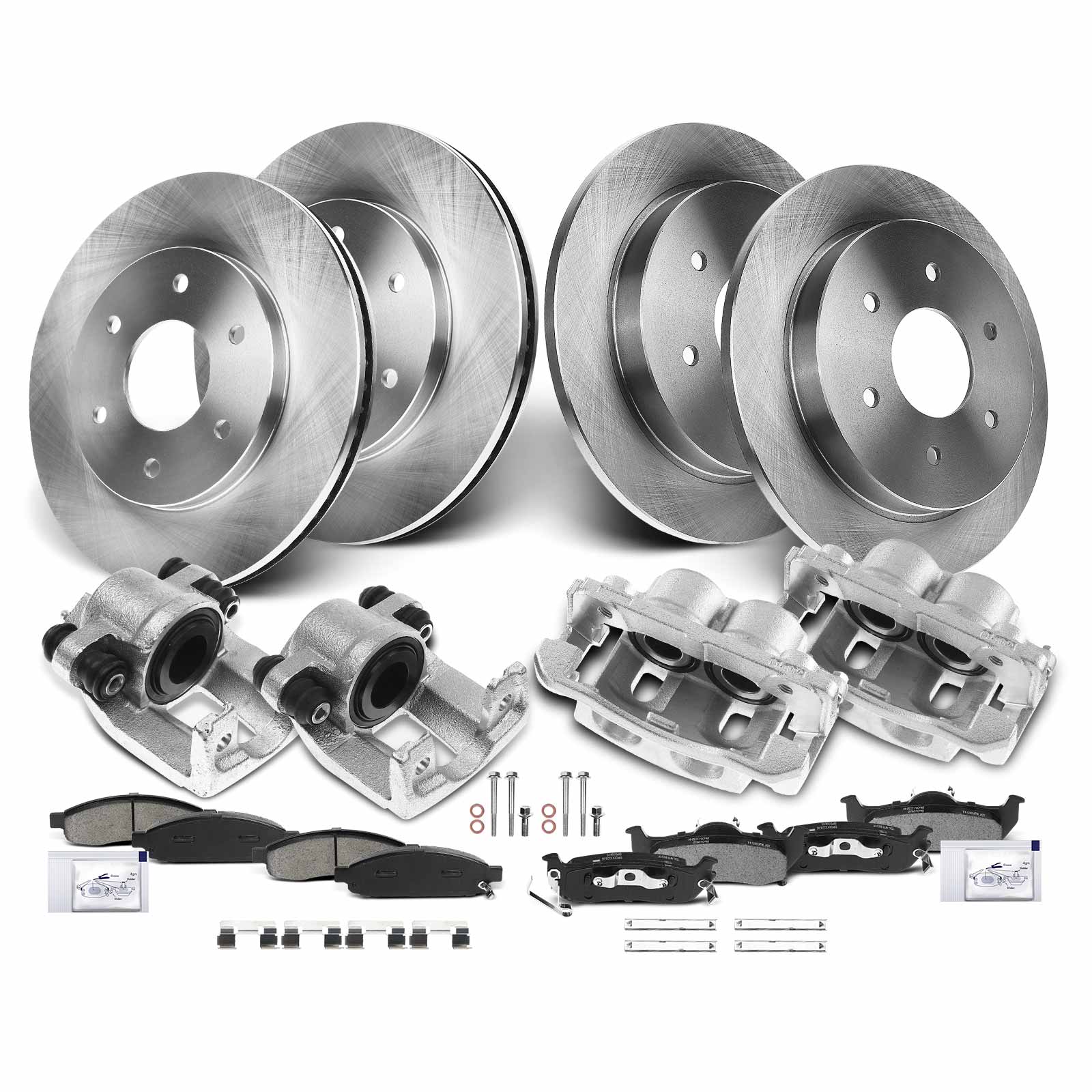 APBRPR1280 16 Pcs Front & Rear Disc Brake Rotors & Ceramic Brake Pads & Brake Calipers