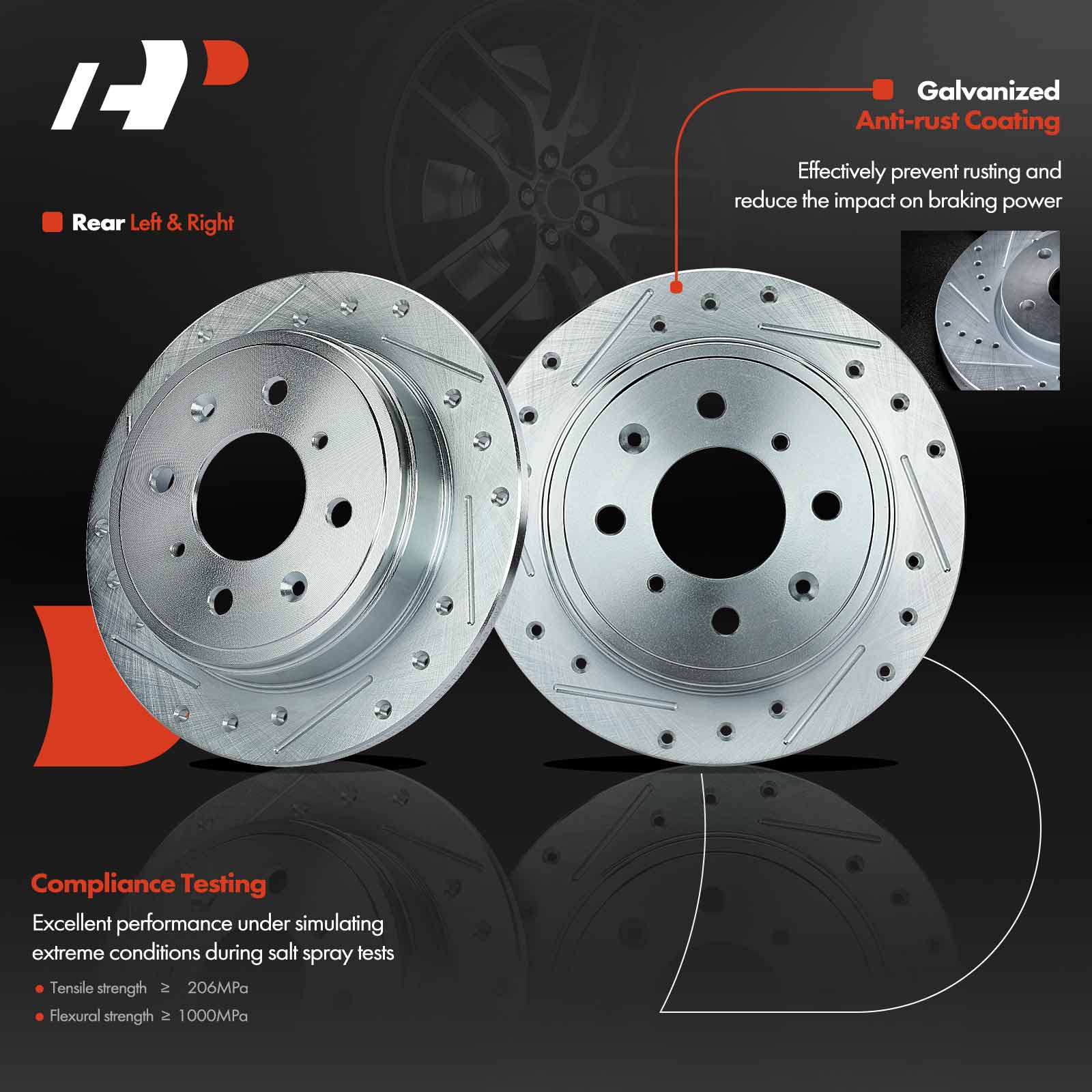 APBRPS030 Rear Drilled Rotors & Ceramic Brake Pads - Image 4