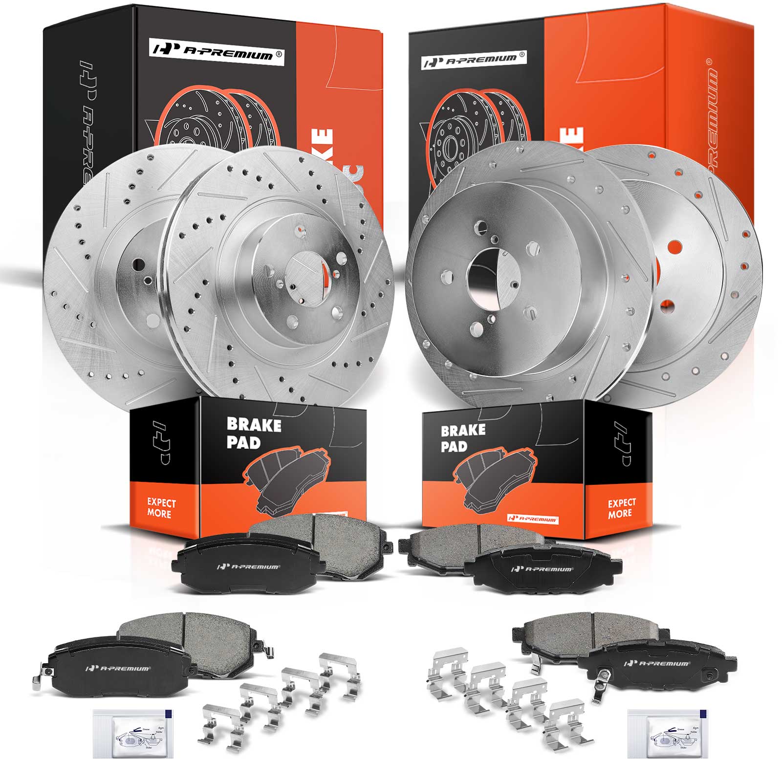 APBRPS196 Front & Rear Drilled Rotors & Ceramic Brake Pads