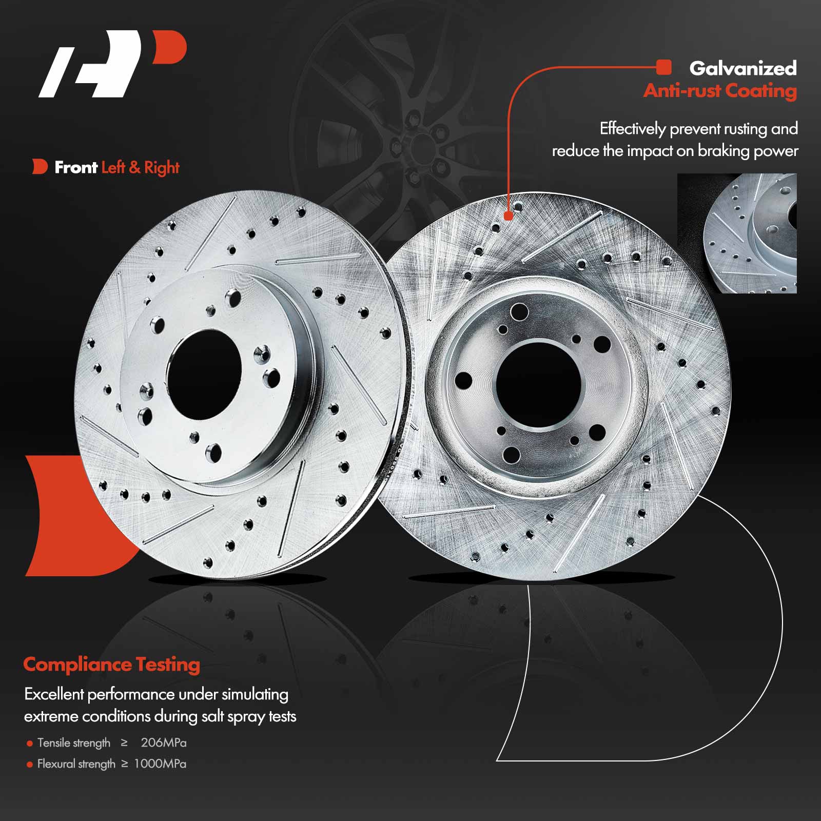 APBRS101 Front & Rear Drilled Brake Rotors - Image 2