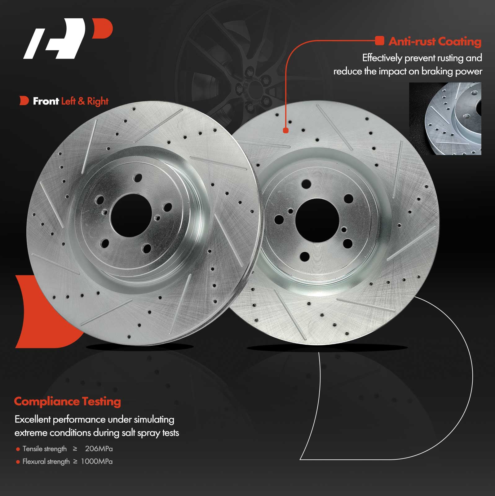 APBRS492 2 Pcs Front Drilled Brake Rotors - Image 2