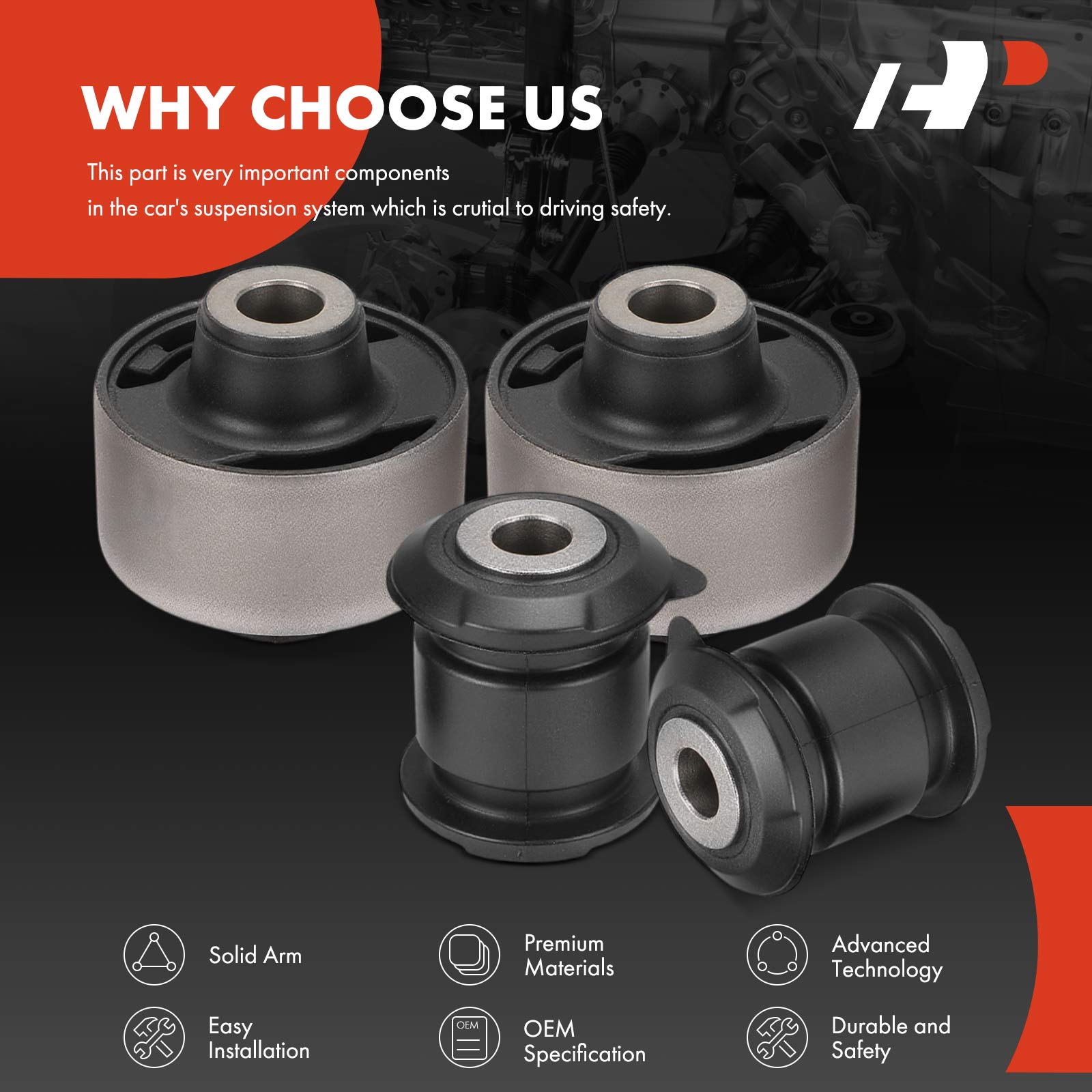 APCA10022 4 Pcs Front Lower Forward & Rearward Control Arm Bushing - Image 5