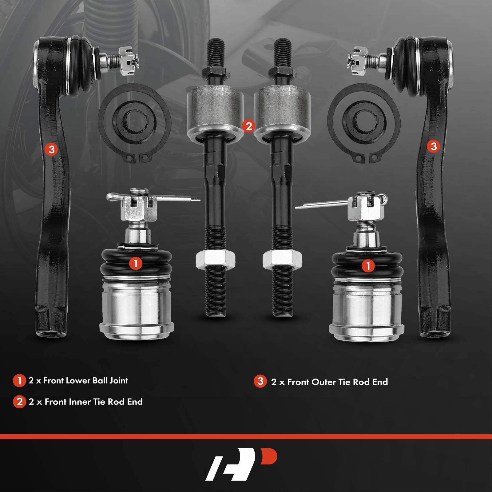 APCA1306 6x Inner & Outer Tie Rod Ends Kit with Ball Joints - Image 2