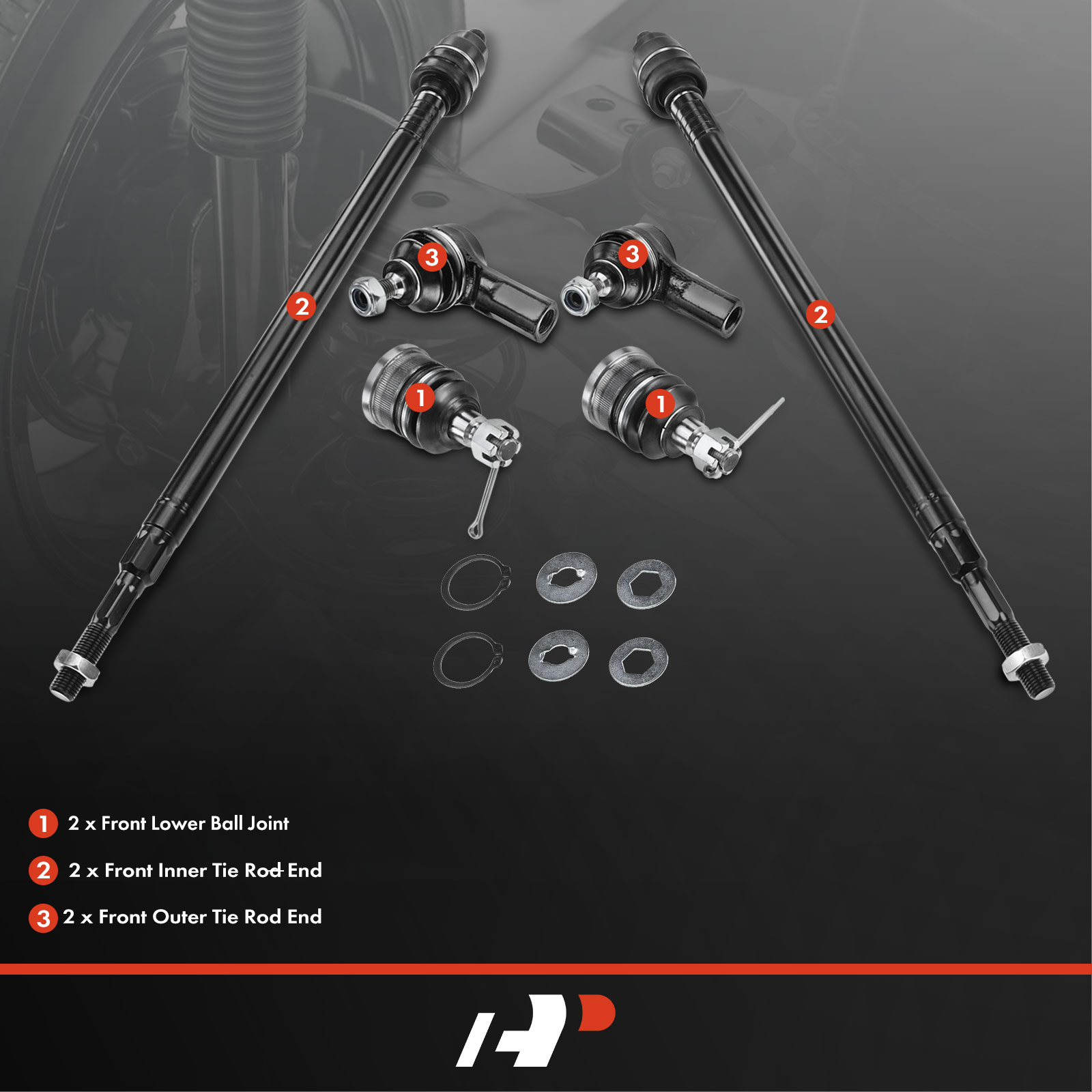 APCA1628 6x Inner & Outer Tie Rod End & Front Lower Ball Joint - Image 2