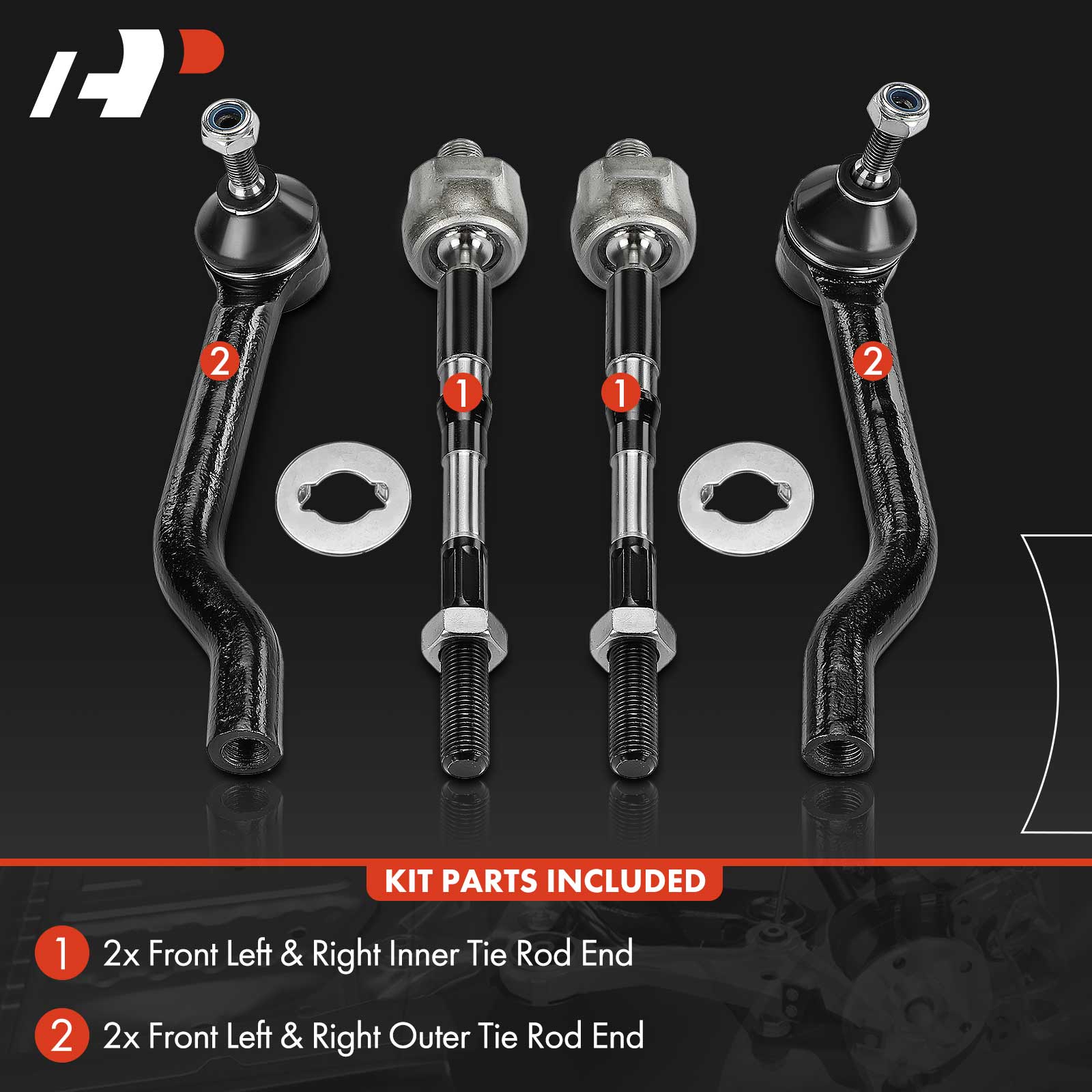 APCA6612 4 Pcs Front Inner & Outer Steering Tie Rod Ends - Image 2