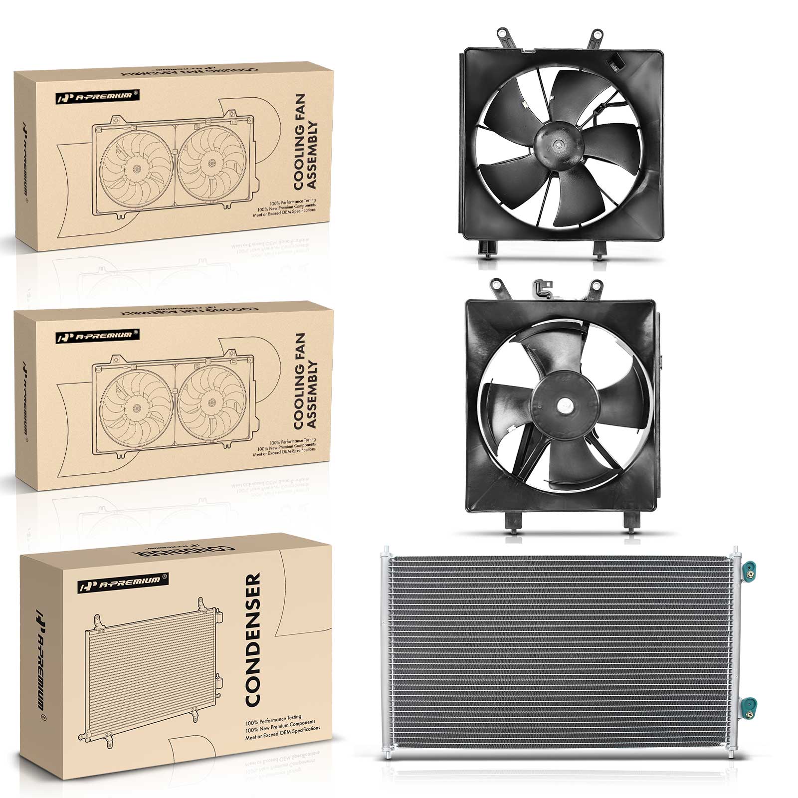 APCON1037 1 Pc AC Condenser & 2 Pcs Single Cooling Fan Assembly Kit - Image 2