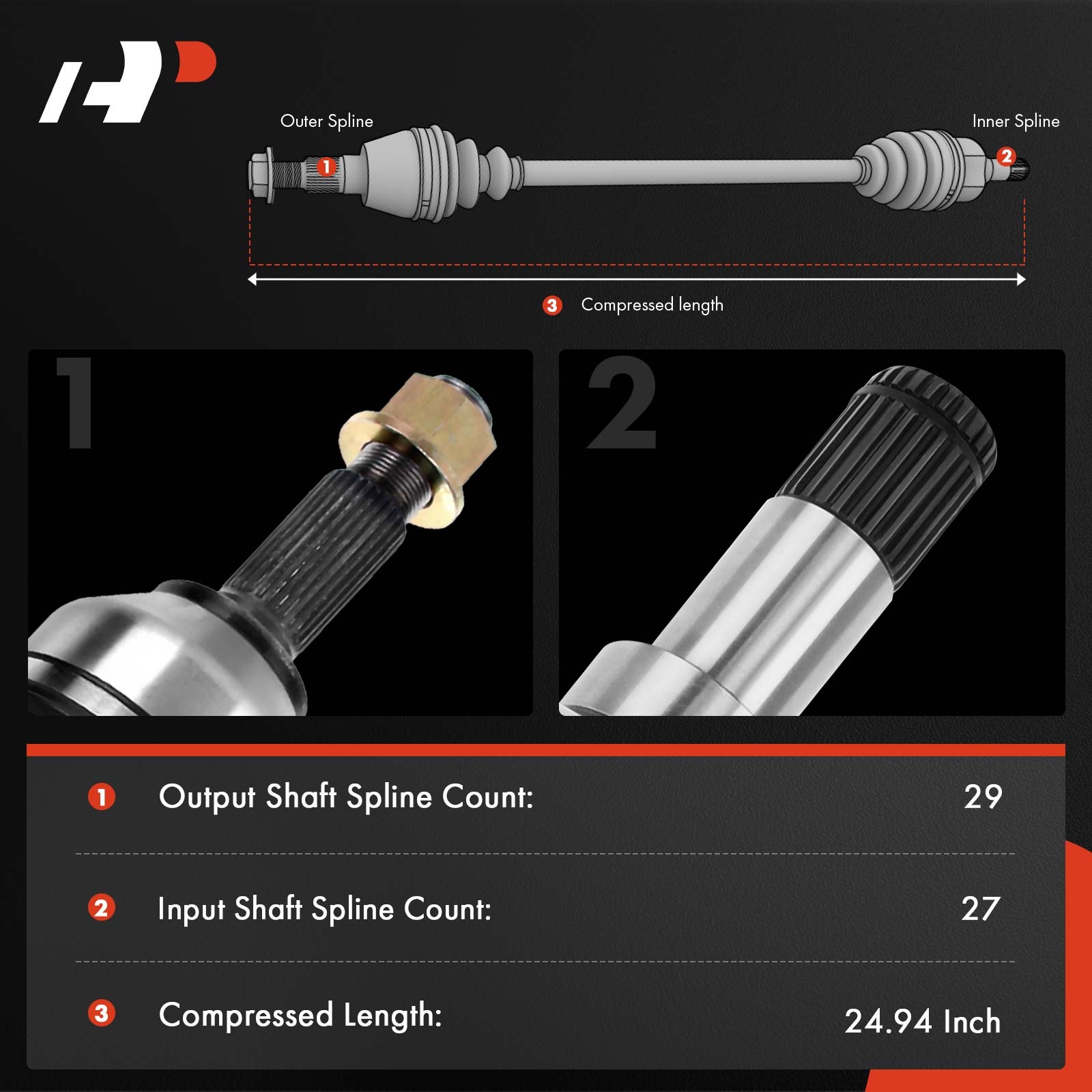APCVA1254 2x Front CV Axle Shaft Assembly - Image 2