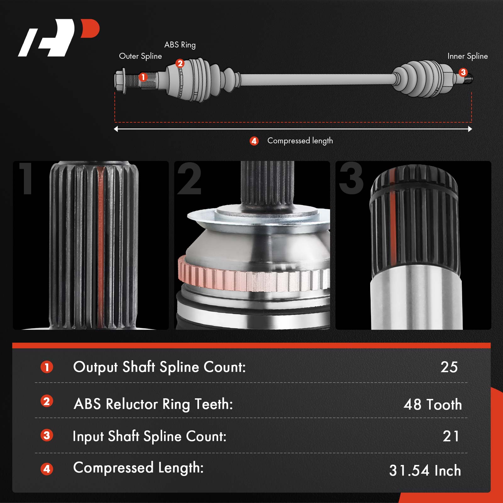 APCVA864 Rear Driver or Passenger CV Axle Shaft Assembly - Image 2