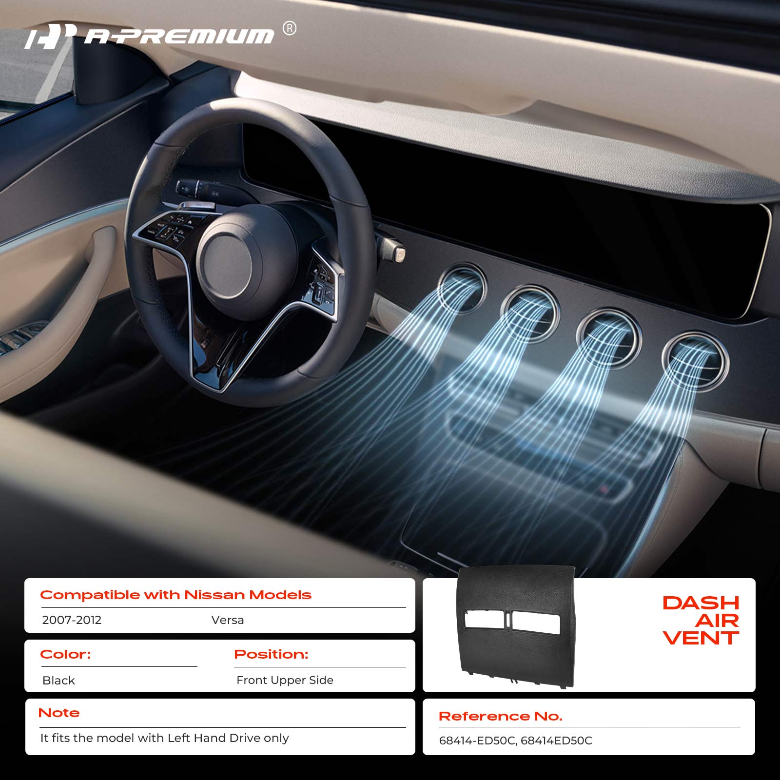 APDAV088 Front Upper Black Center Dash Air Vent Trim - Image 2