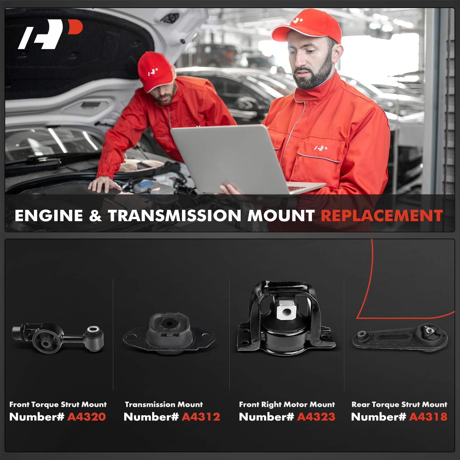 APEM033 4-Pc Front and Rear Engine Motor & Transmission Mount Kit - Image 2