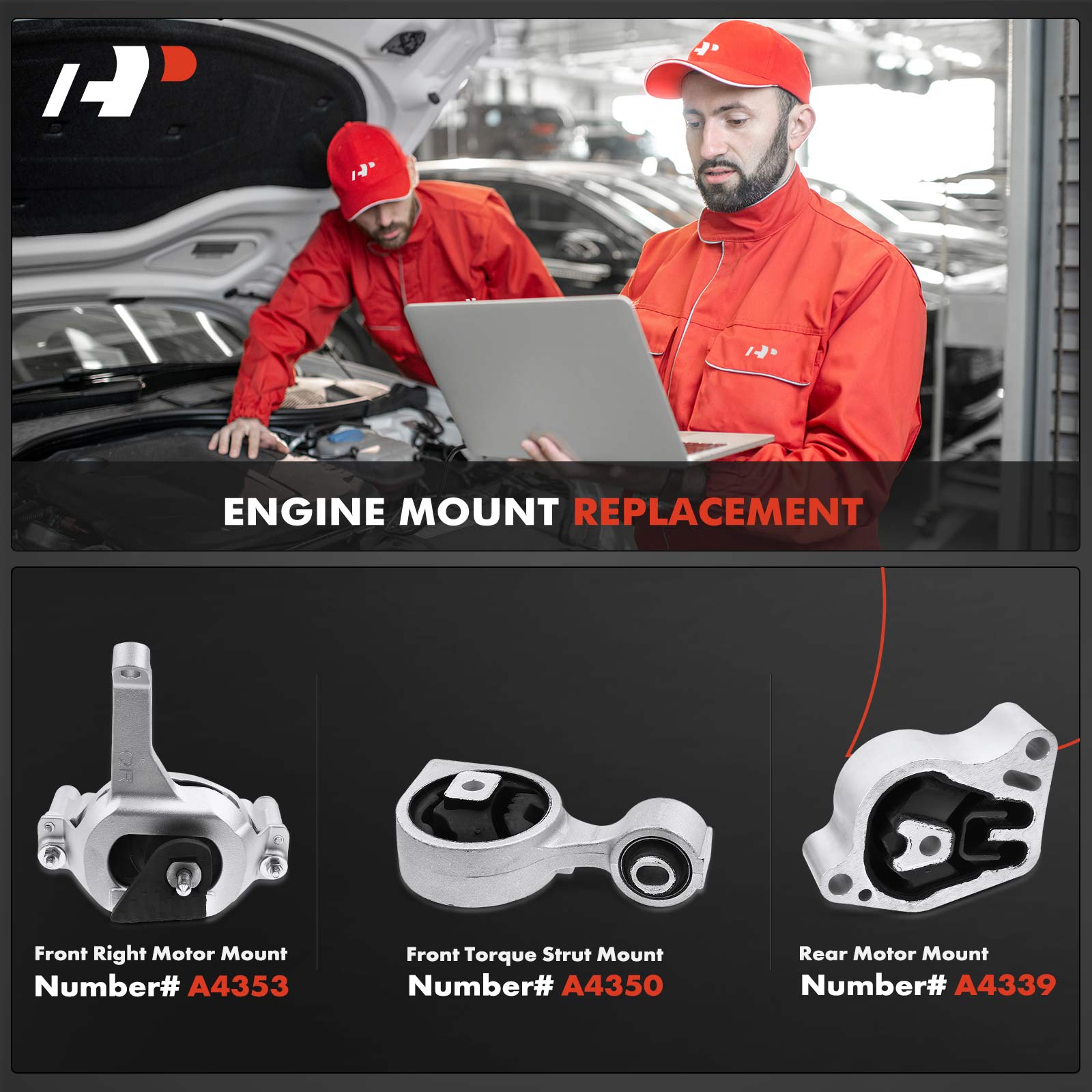 APEM124 3-Pc Front and Rear Engine Motor & Torque Strut Mount Kit - Image 2