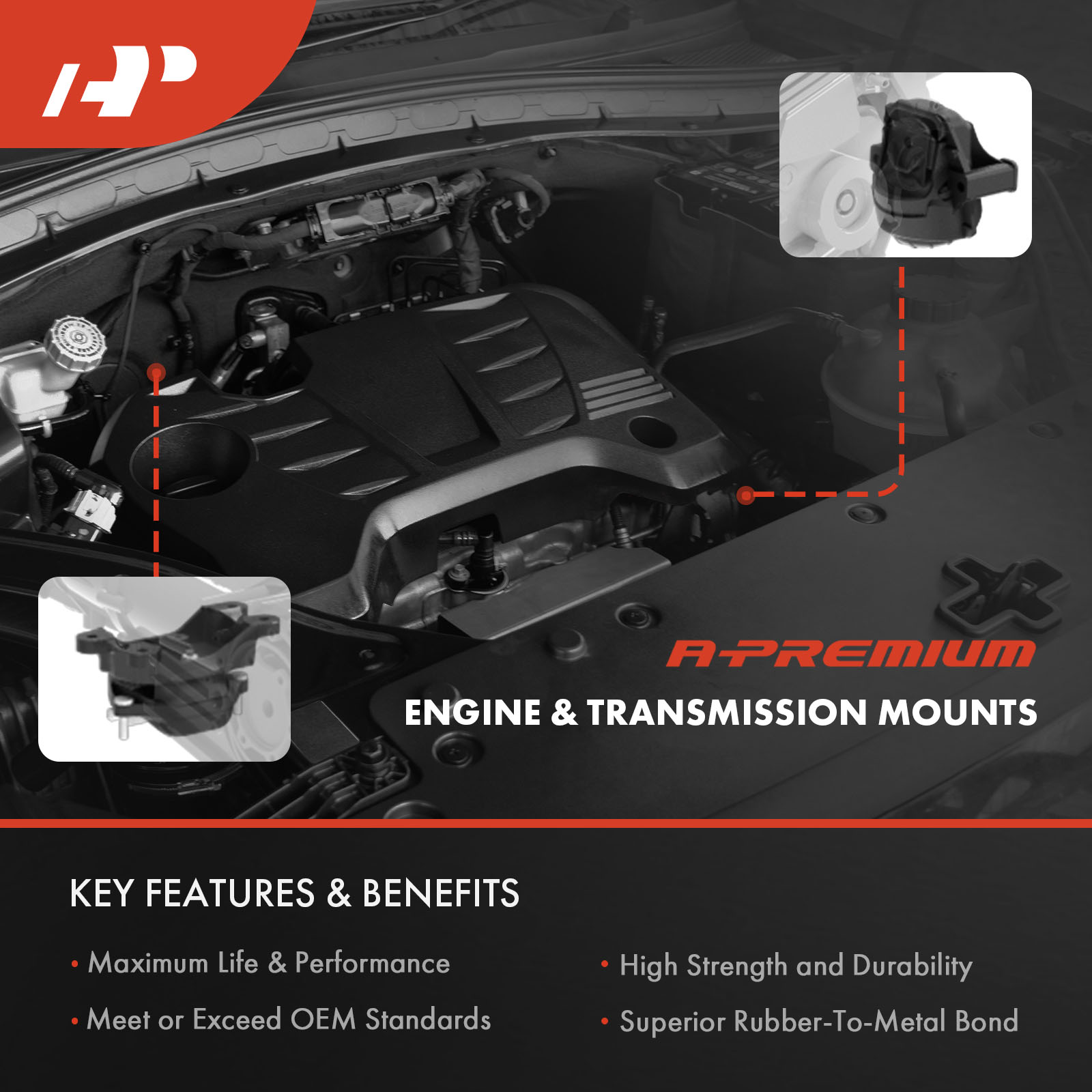 APEM266 3-Pc Front Engine Motor Mount & Transmission Mount Kit - Image 3