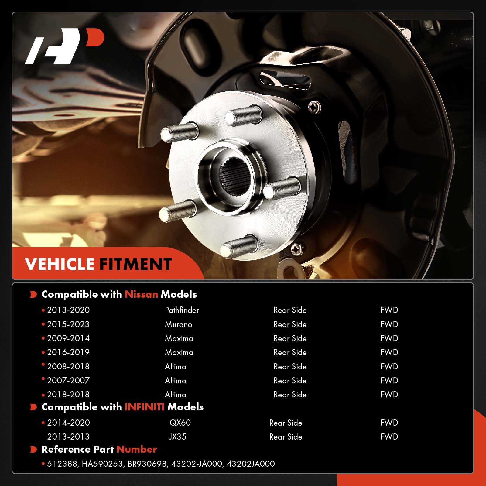 APHB0783 2x Rear Wheel Bearing & Hub Assembly - Image 2