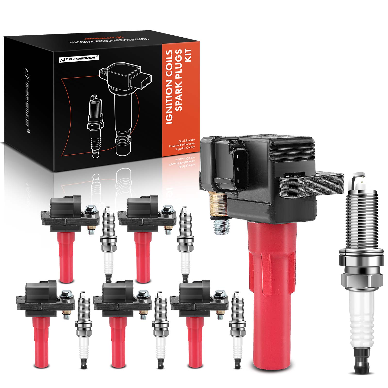 APIC0650 12-Piece Kit Black Ignition Coil and Iridium Spark Plug Kits