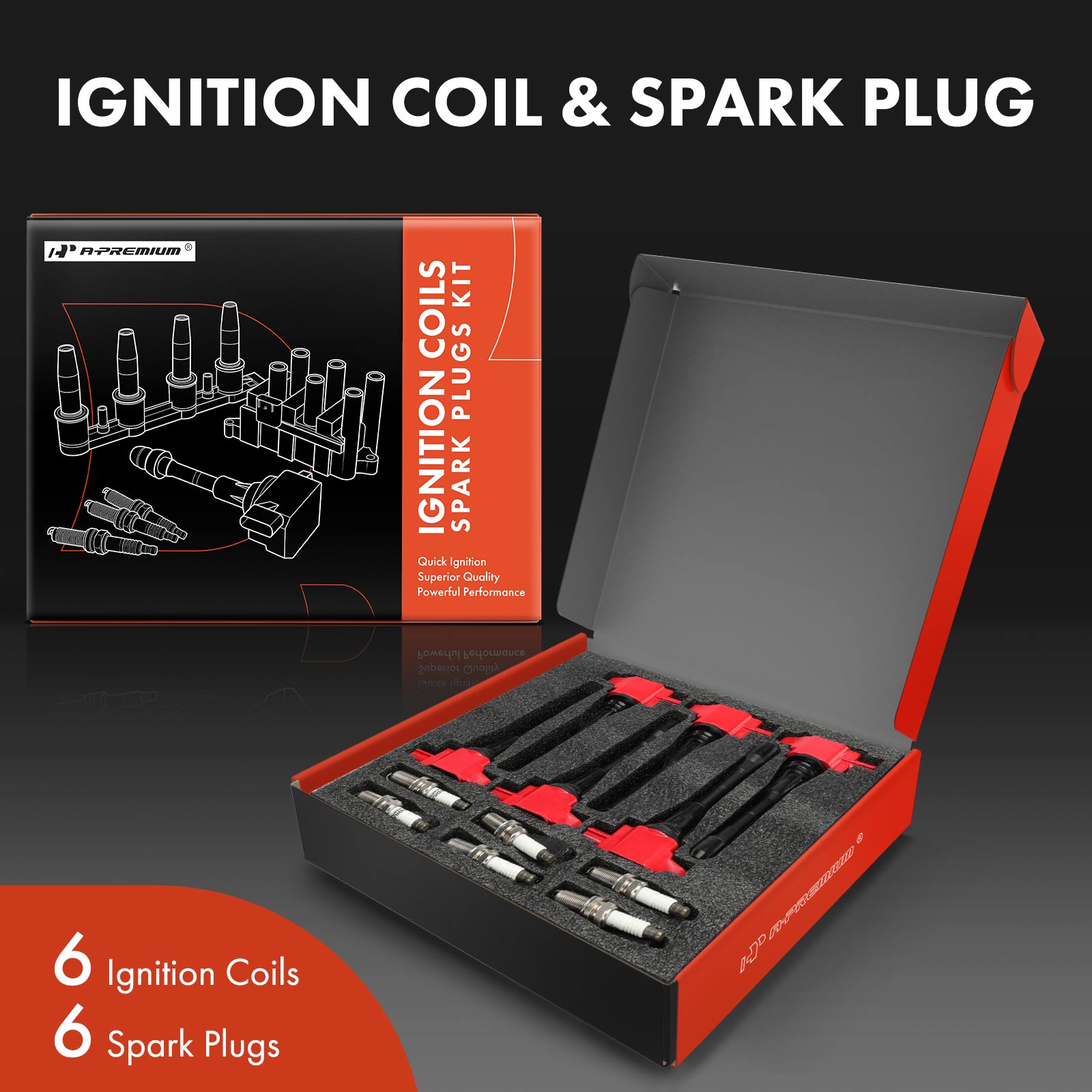 APIC1405 12-Piece Kit Red Ignition Coil and Iridium Spark Plug Kit - Image 2