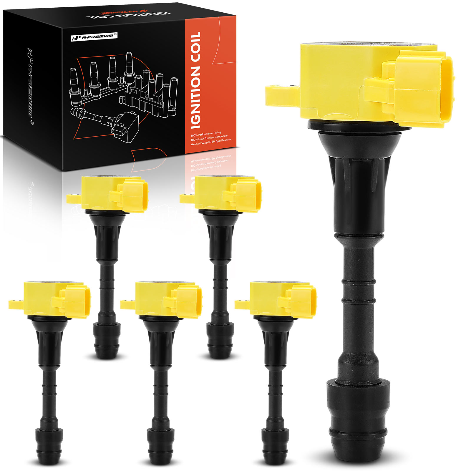 APIC1468 6 Pcs Yellow Ignition Coil