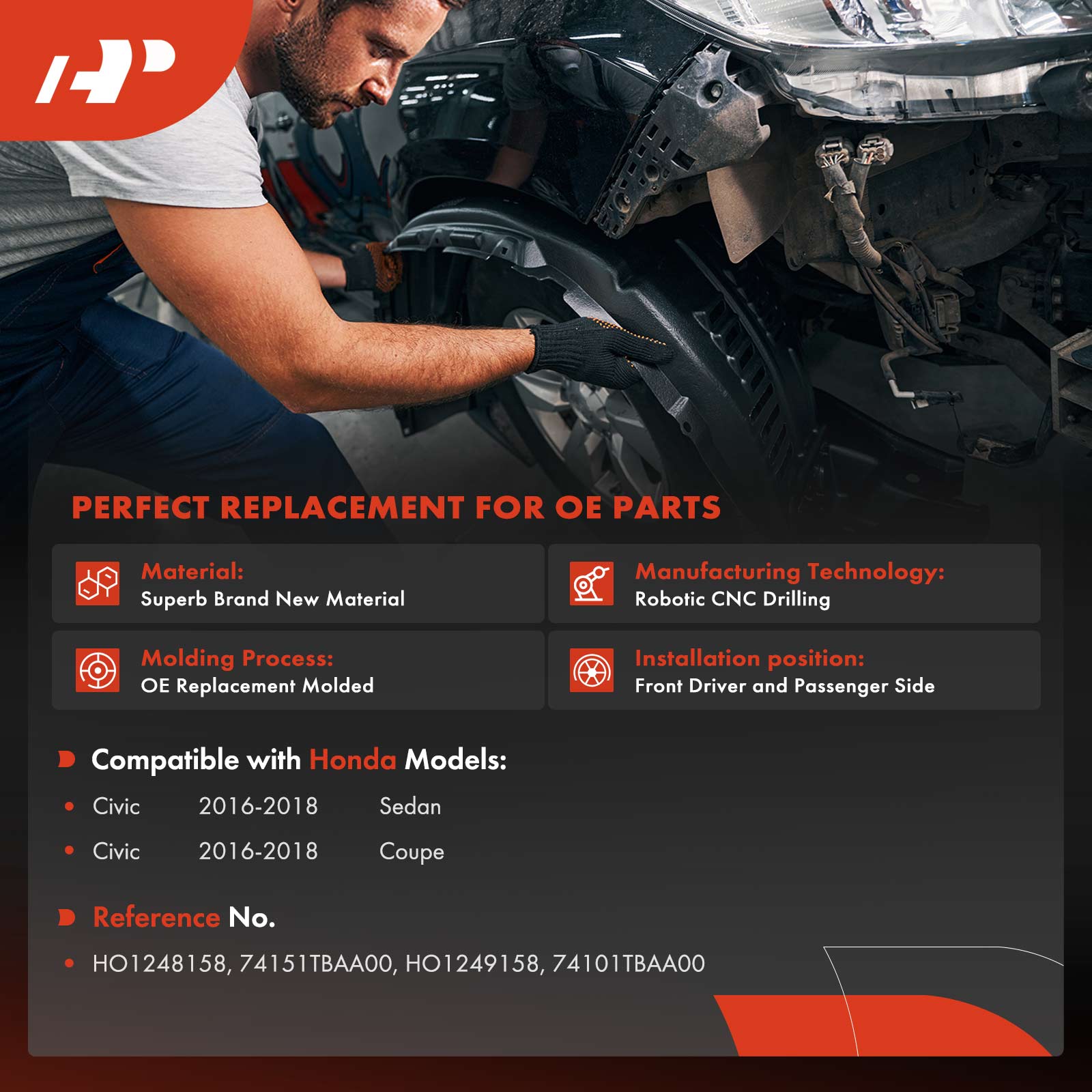 APIF395 2 Pcs Front Durable Inner Fender Liners - Image 2