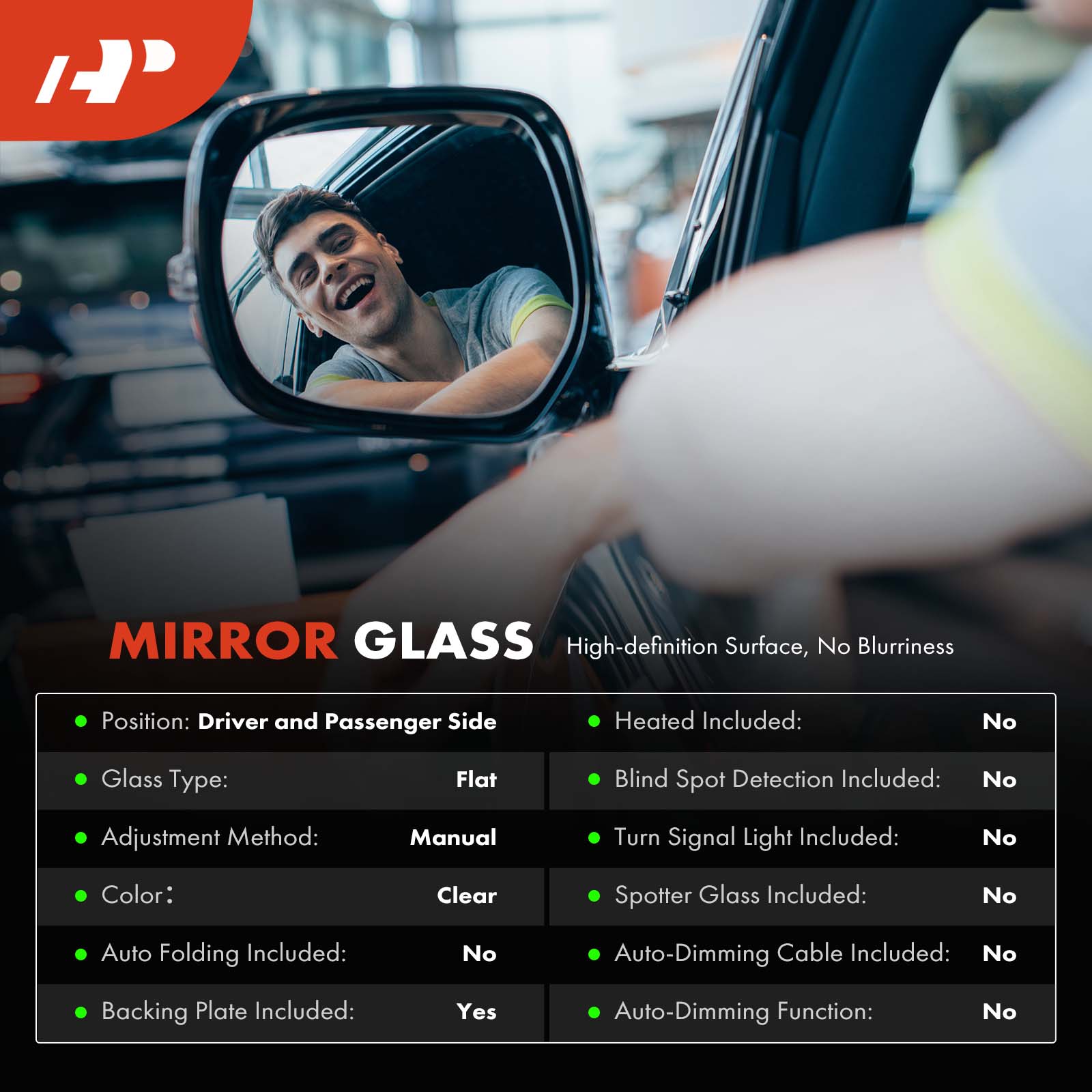 APMGS802 Driver and Passenger Side Mirror Glass, Non-Heated, No Blind Spot Feature No Auto-Dim, Backing Plate Included - Image 2