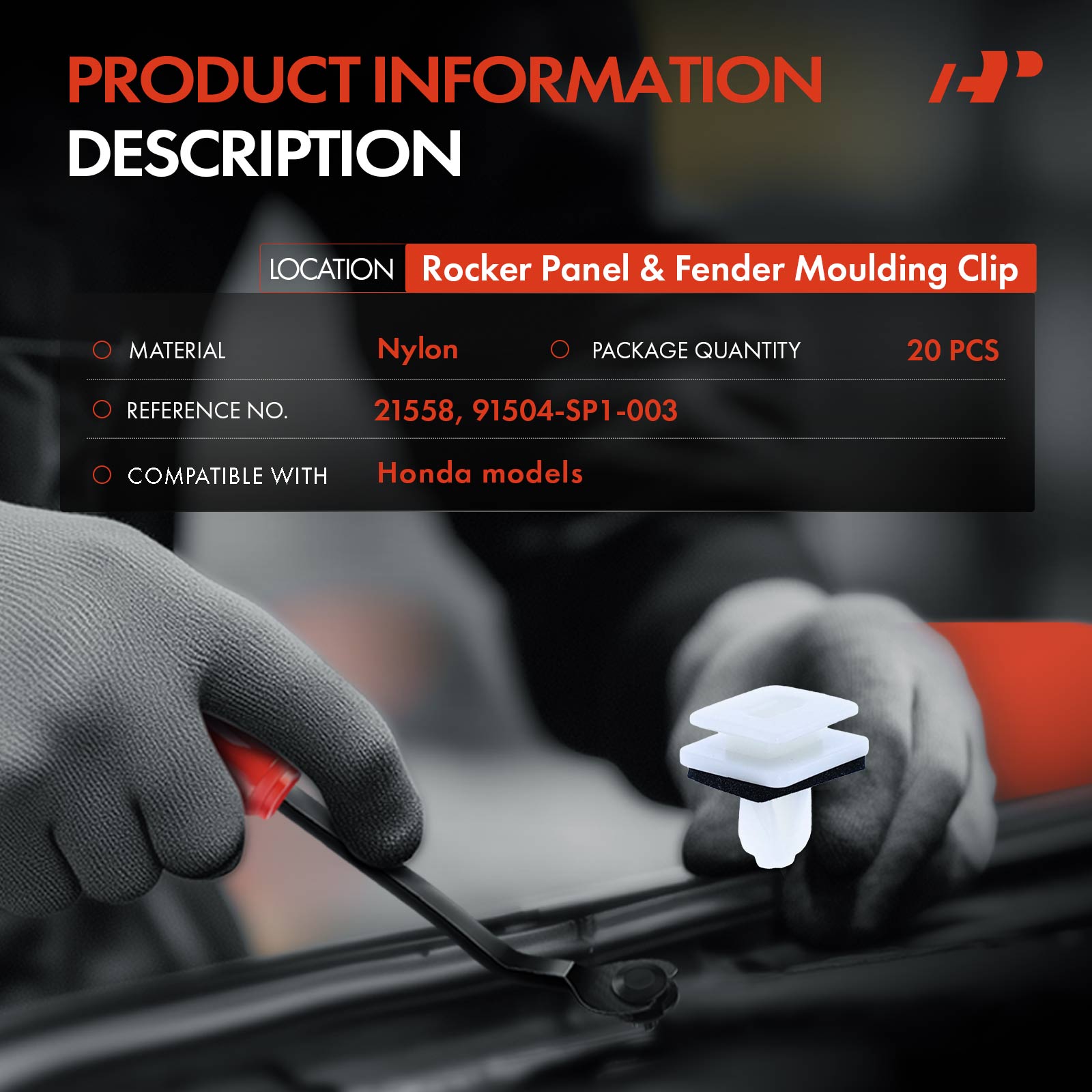 APRCF1231 20 Pcs 10mm Nylon Rocker Panel Fender Retainer Clip with Sealer - Image 2