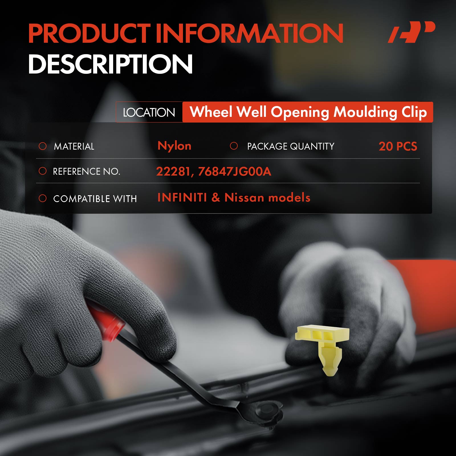 APRCF1964 20 Pcs 8mm x 17mm Wheel Well Opening Moulding Clip - Image 2