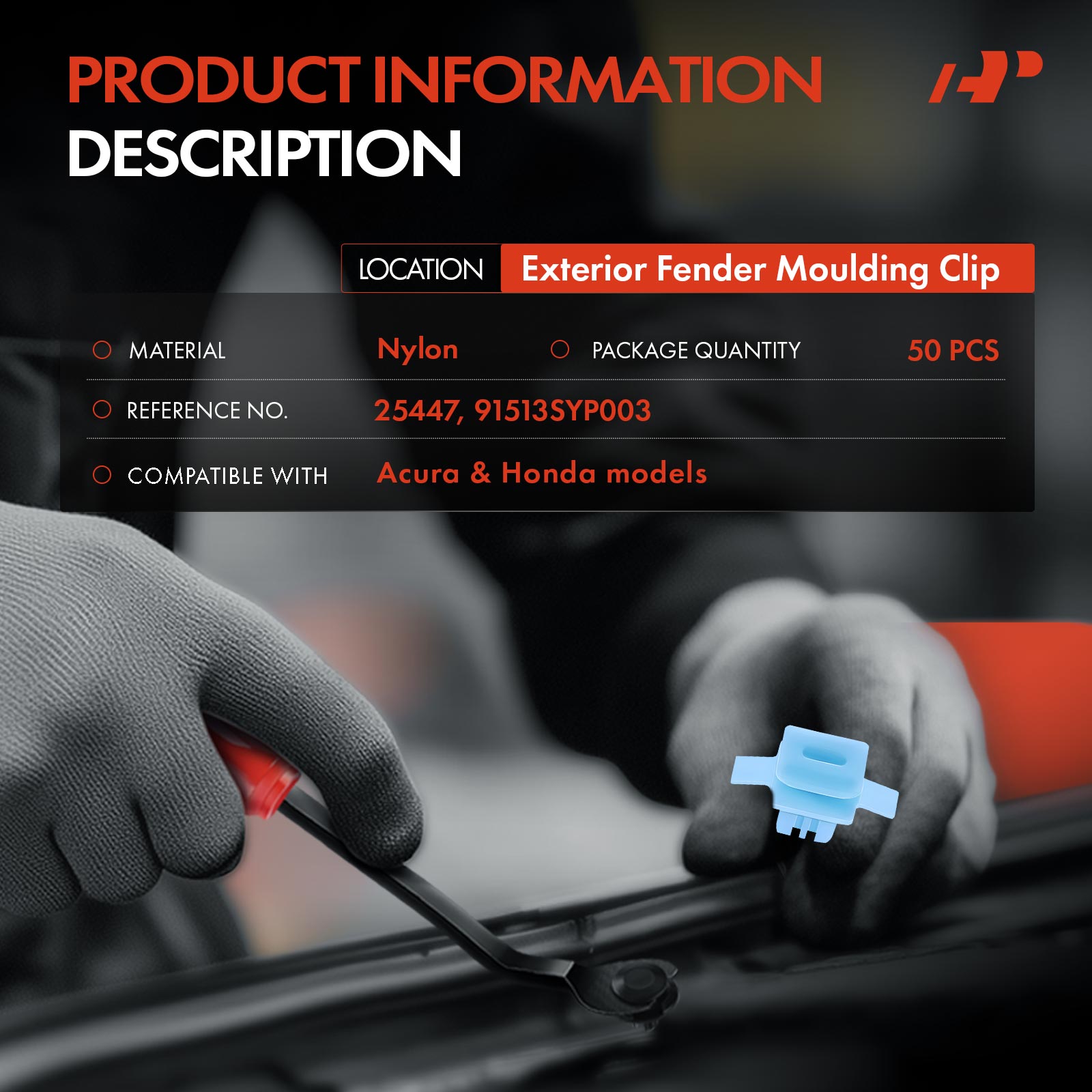 APRCF3437 50 Pcs 7mm Nylon Exterior Fender Moulding Clips - Image 2