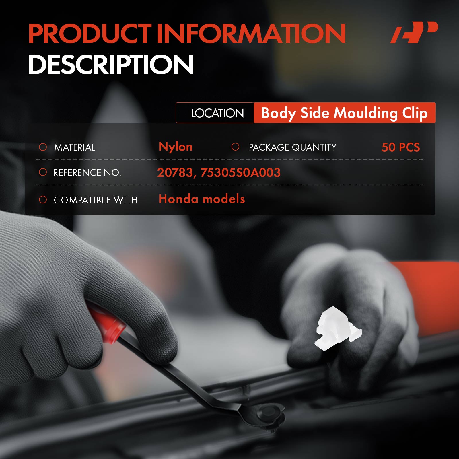 APRCF453 50 Pcs 12mm Nylon Body Side Moulding Clips - Image 2