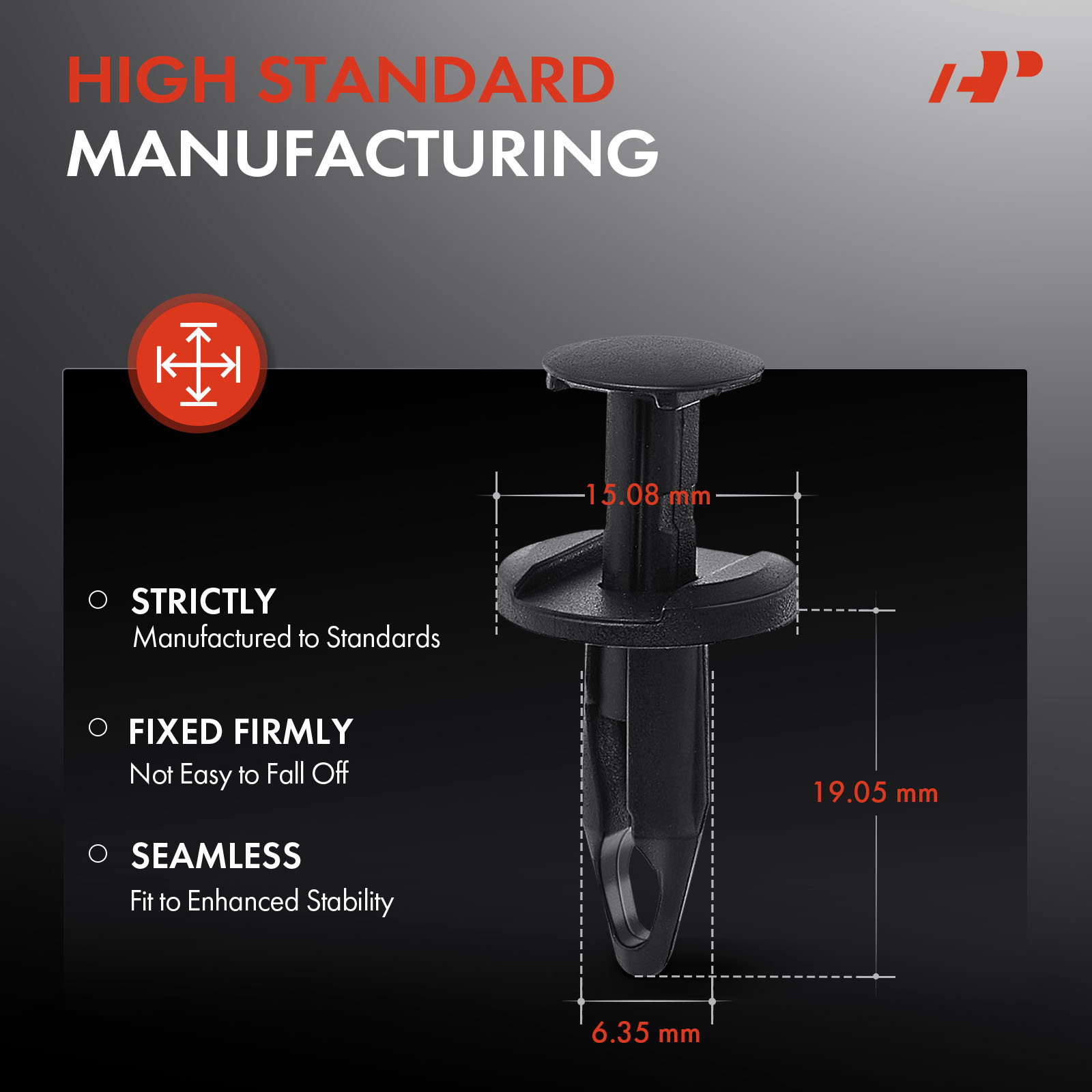APRCF4576 50 Pcs 6.35mm Nylon Wheel Opening Moulding Retainer Push-Type - Image 3