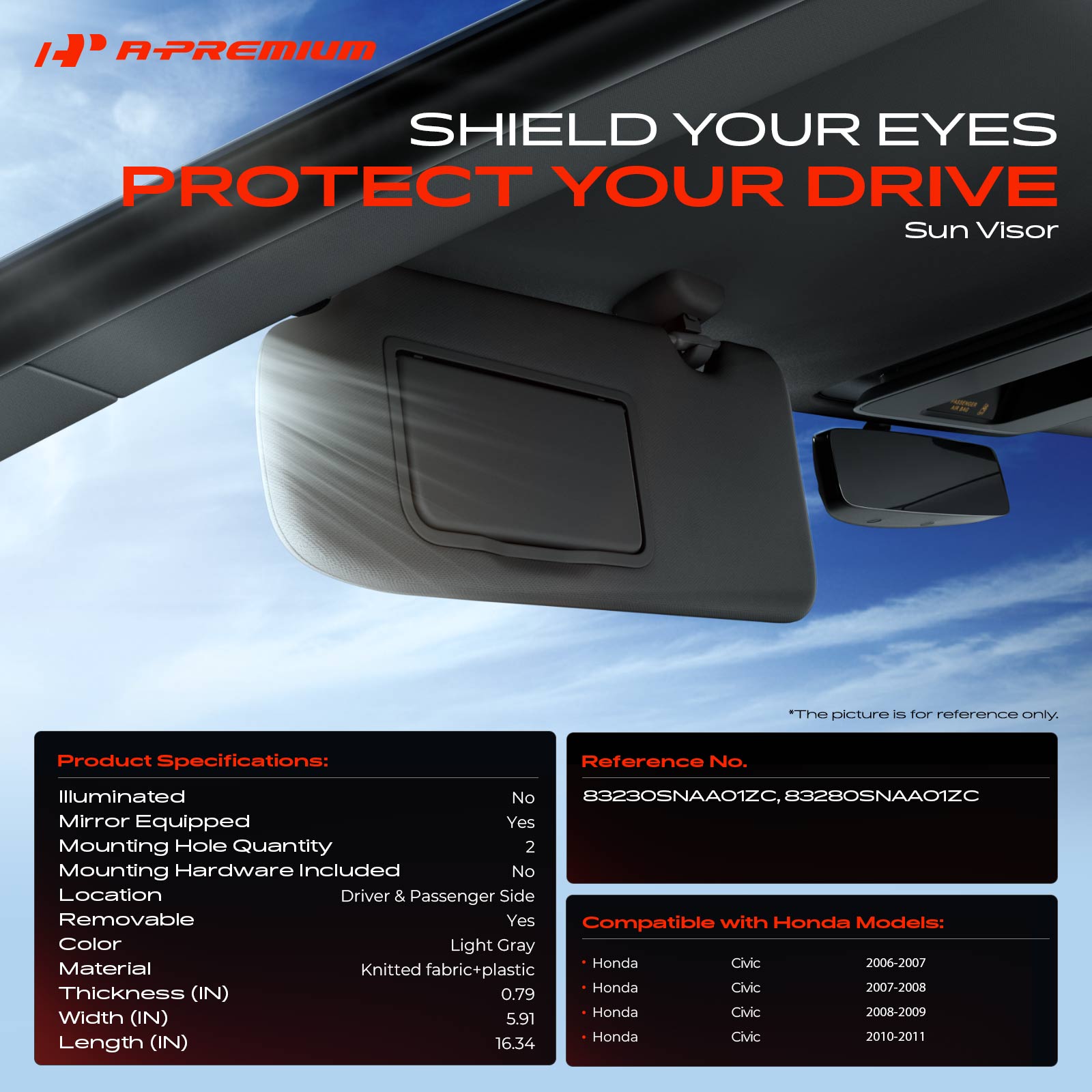 APSVR088 Driver and Passenger Side Sun Visor, Direct Fit, Set of 2 - Image 2
