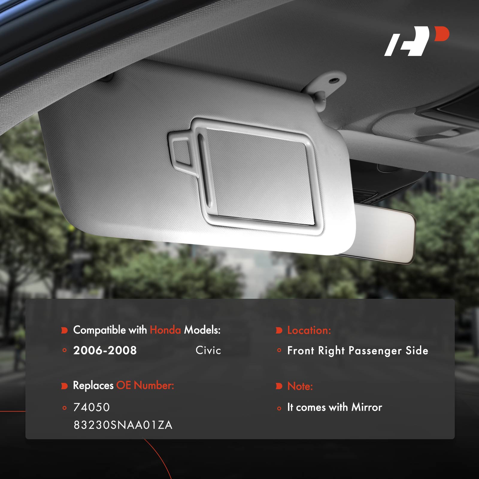 APSVR105 Passenger Atlas Gray Sun Visor with Mirror - Image 2