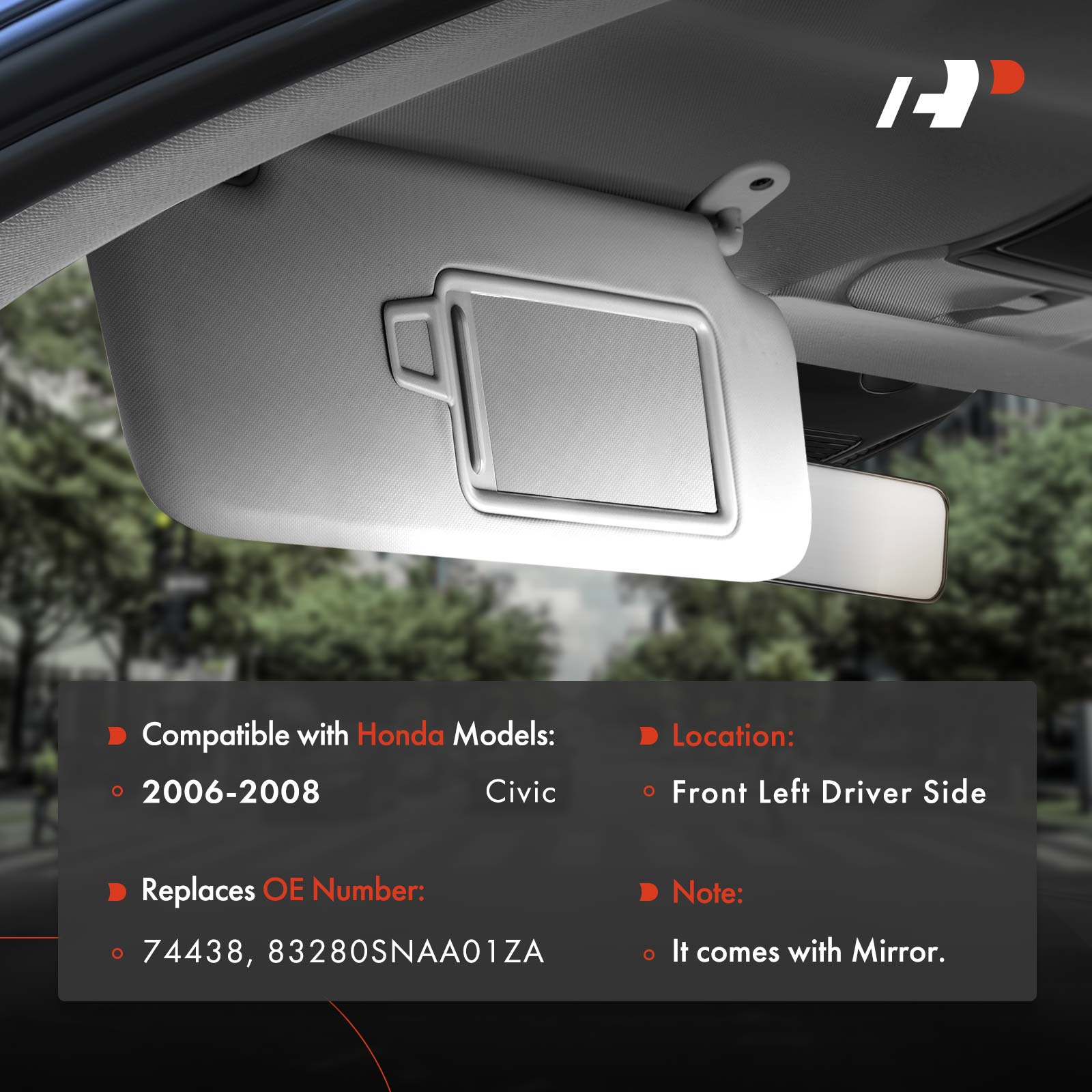 APSVR111 Driver Atlas Gray Sun Visor with Mirror - Image 2
