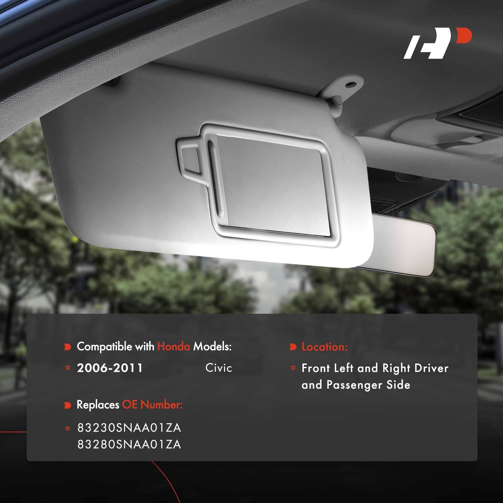 APSVR112 2 Pcs Driver & Passenger Atlas Gray Sun Visor with Mirror - Image 2