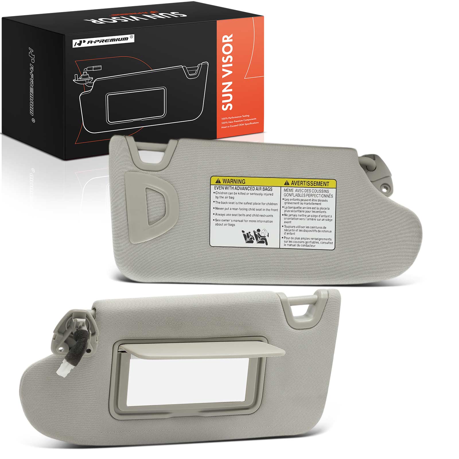 APSVR117 2 Pcs Driver & Passenger Gray Sun Visor with Light & Mirror