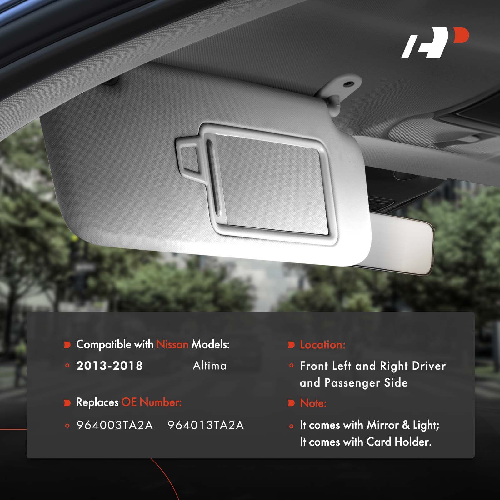 APSVR117 2 Pcs Driver & Passenger Gray Sun Visor with Light & Mirror - Image 2