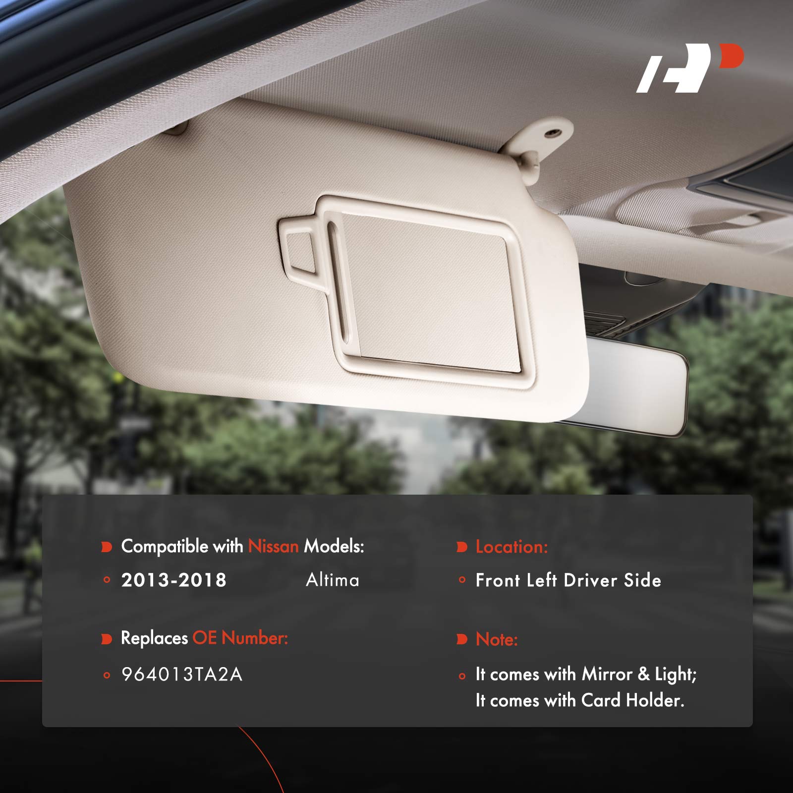 APSVR141 Driver Beige Sun Visor with Light and Mirror - Image 2