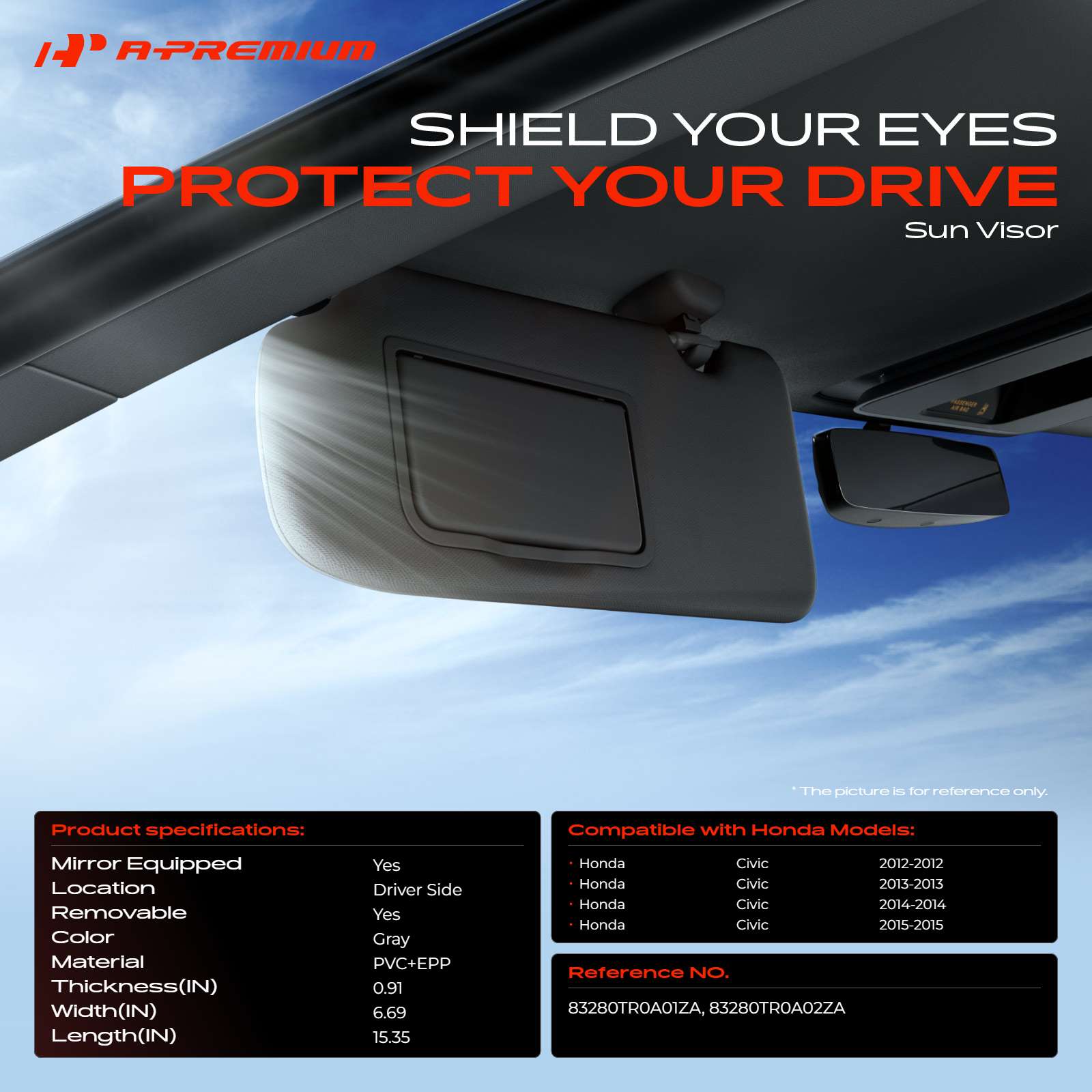 APSVR195 Driver Clear Gray Sun Visor Sunvisor with Mirror - Image 3