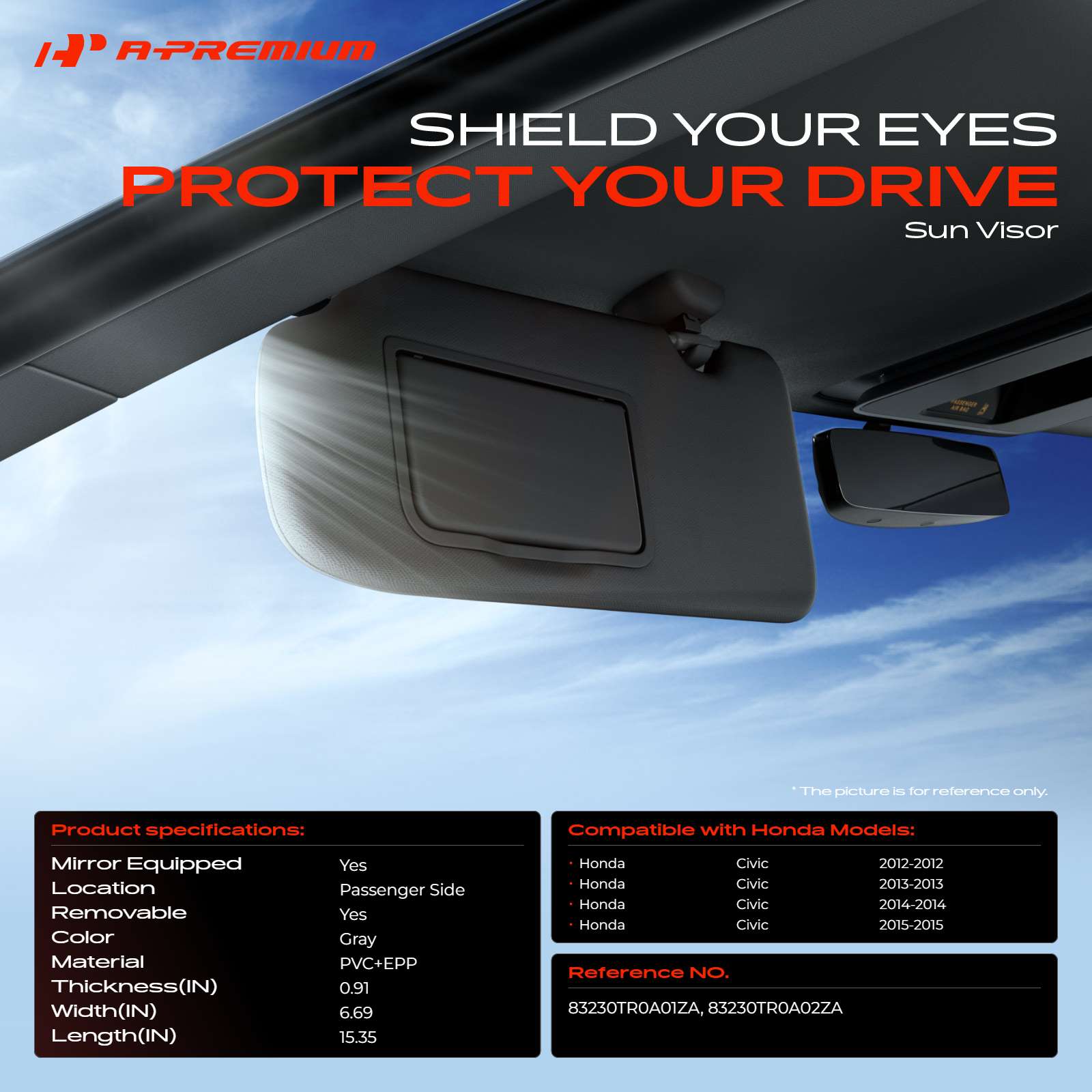 APSVR196 Passenger Clear Gray Sun Visor with Mirror - Image 3