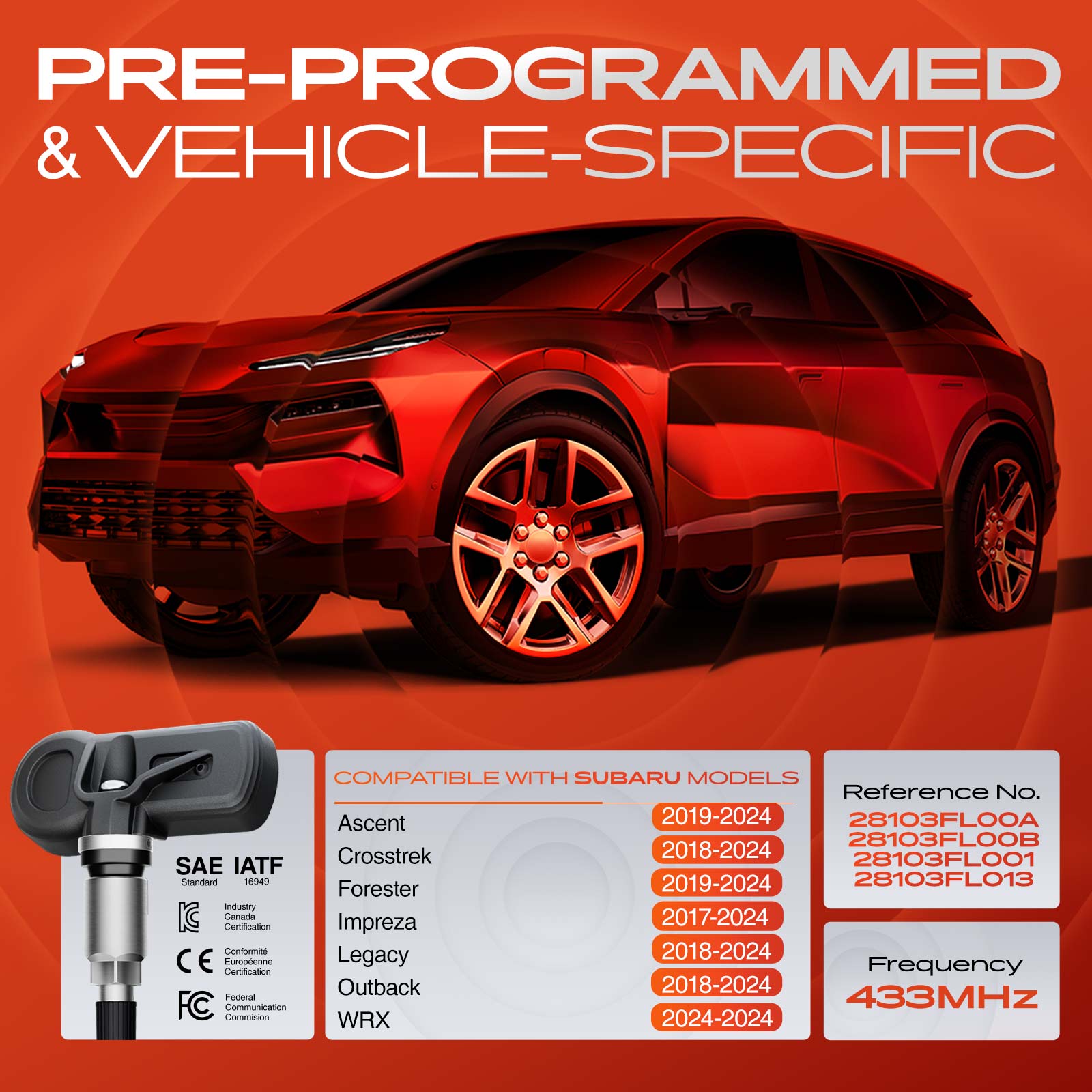 APTPMS202 4 Pcs 433 MHz TPMS Tire Pressure Monitoring Sensor - Image 2