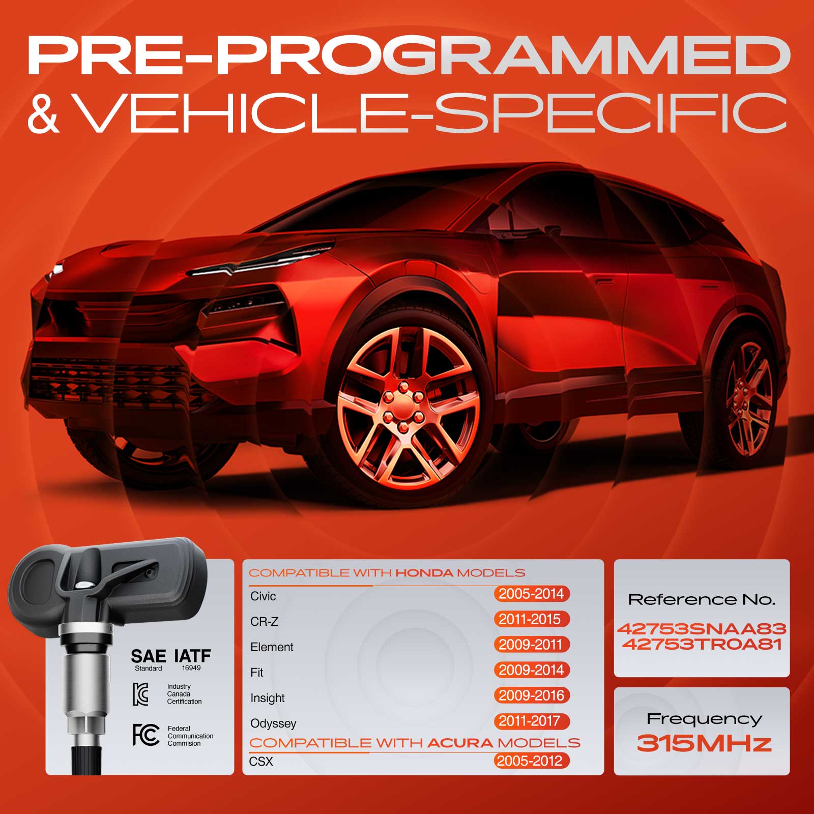 APTPMS286 4 Pcs 315 MHz TPMS Tire Pressure Monitoring Sensor - Image 2