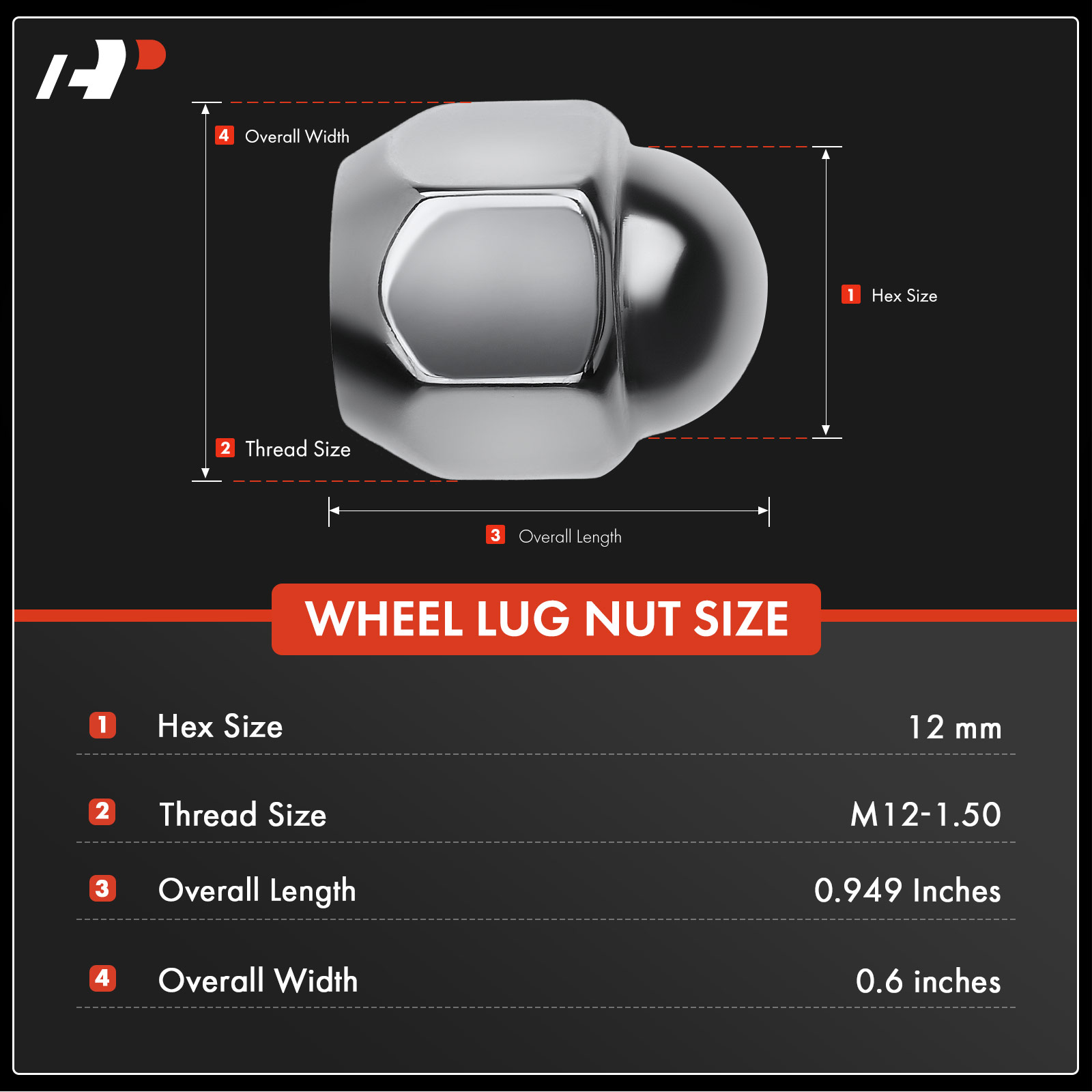 APWHN025 20x Front & Rear M12-1.25 Wheel Lug Nut - Image 2